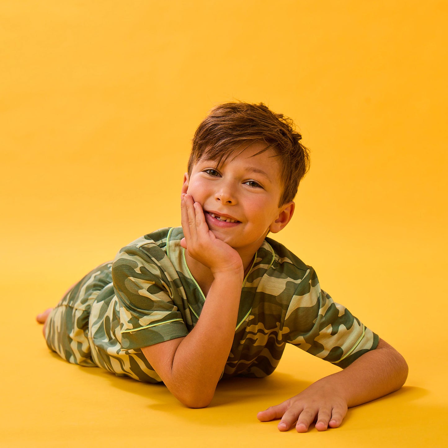 Camo; @A boy wearing Sport Jersey Short Pj Set in camo print