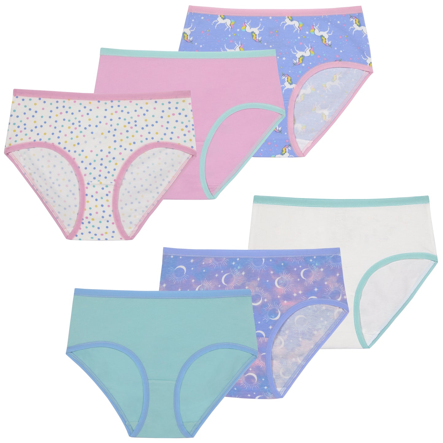 Celestial Dreamer Pack;@A Girls Cotton Brief Underwear 6-Pack in Celestial Dreamer Pack