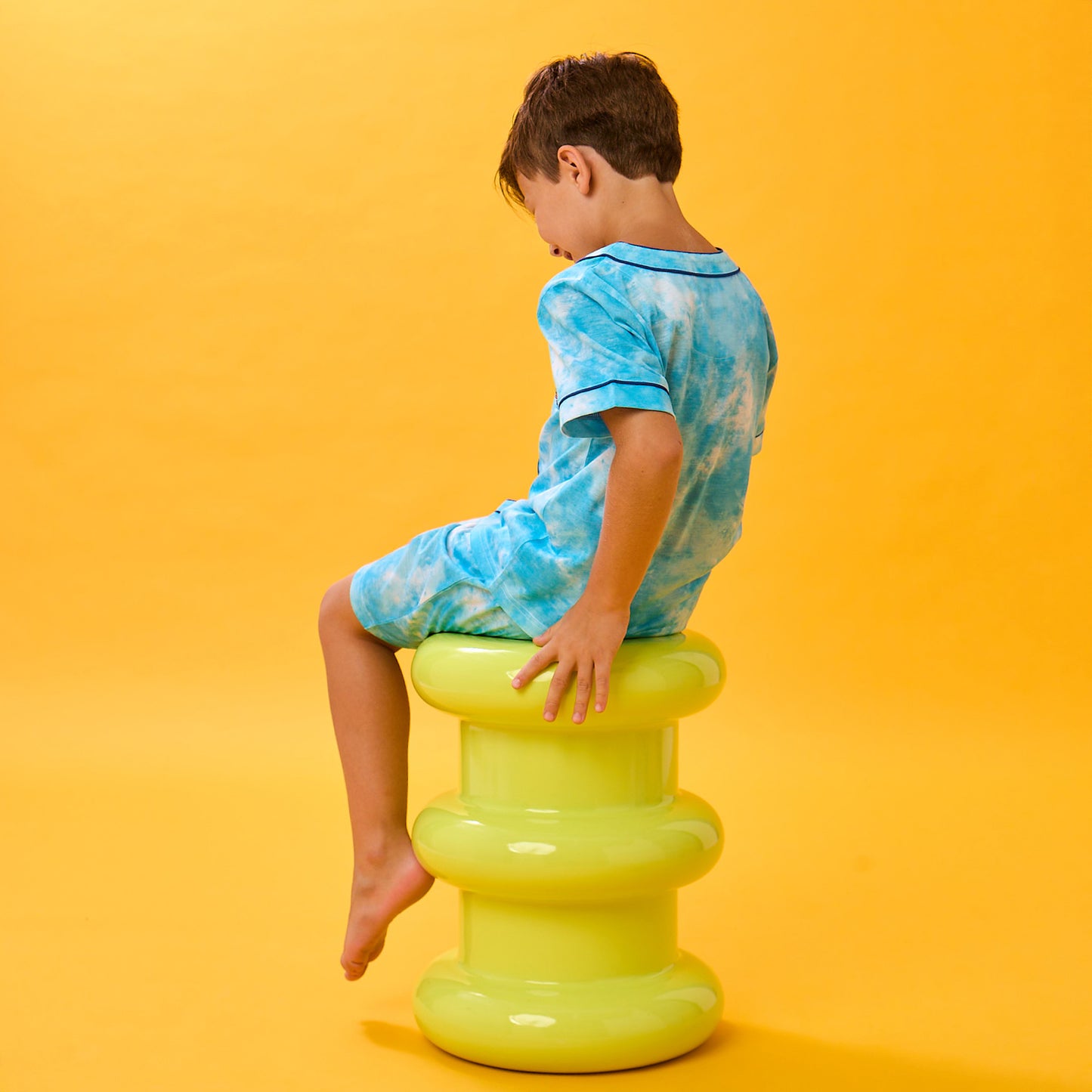 Tie Dye Skater; @A boy wearing Sport Jersey Short Pj Set with Tie Dye Skater print