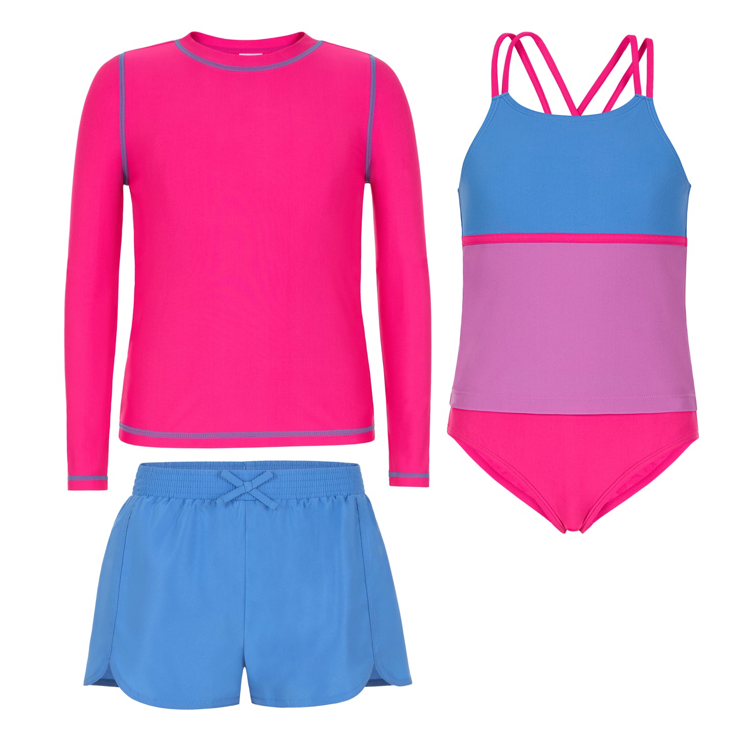 Berry Blue;@A 4 Piece Swim Set with Rashguard in Berry Blue