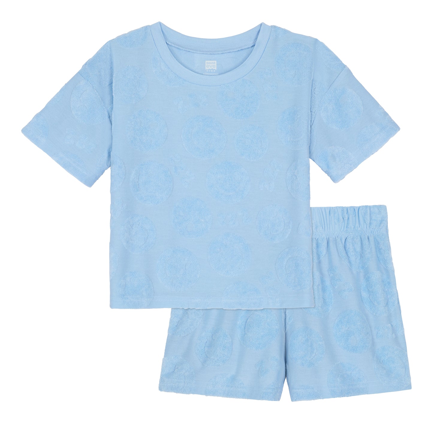 Blue Sleepy Smiles;@A Girls' Terry Short Set in Blue Sleepy Smiles