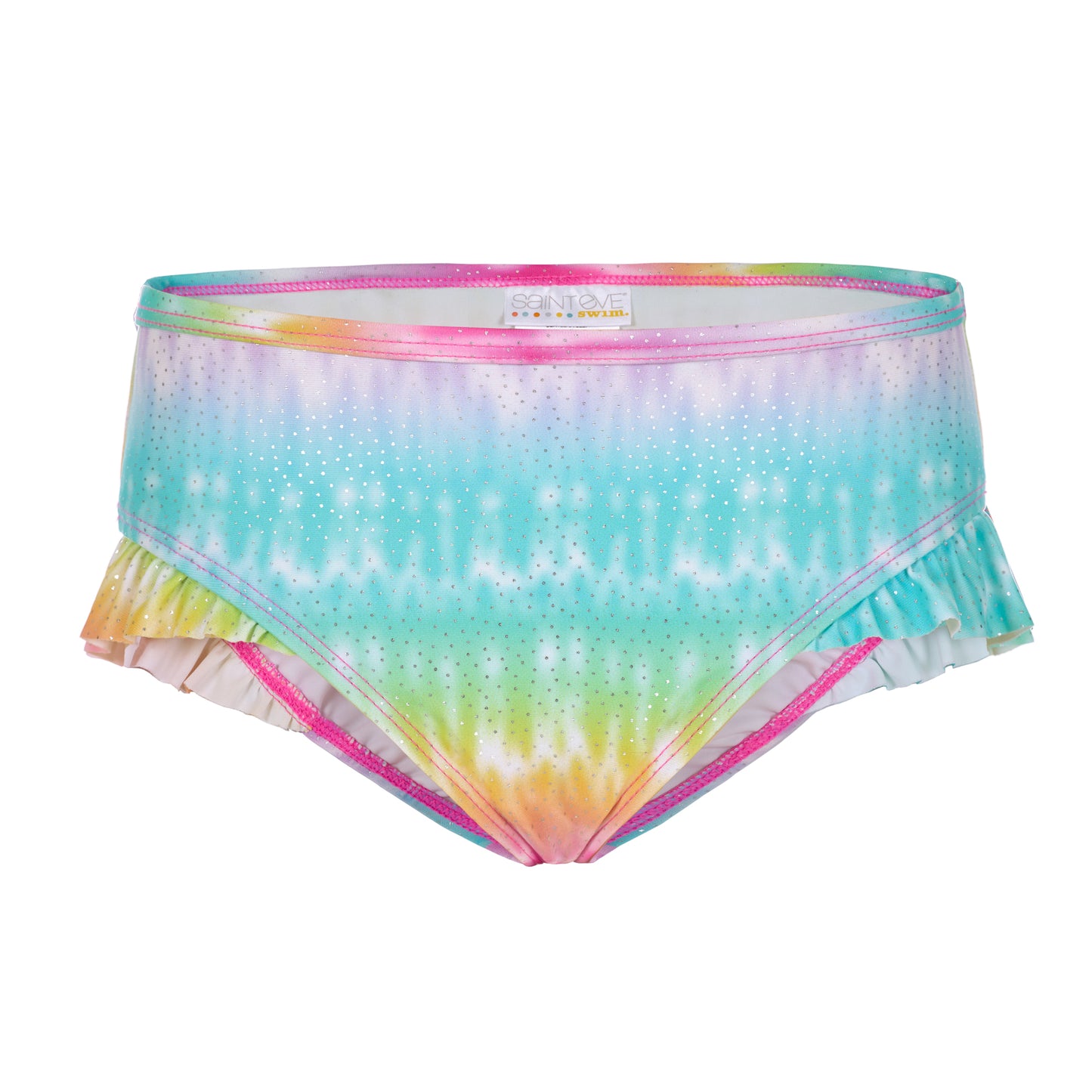Rainbow Tide Rider;@A Girls' Short Sleeve Rashguard Set in Rainbow Tide Rider