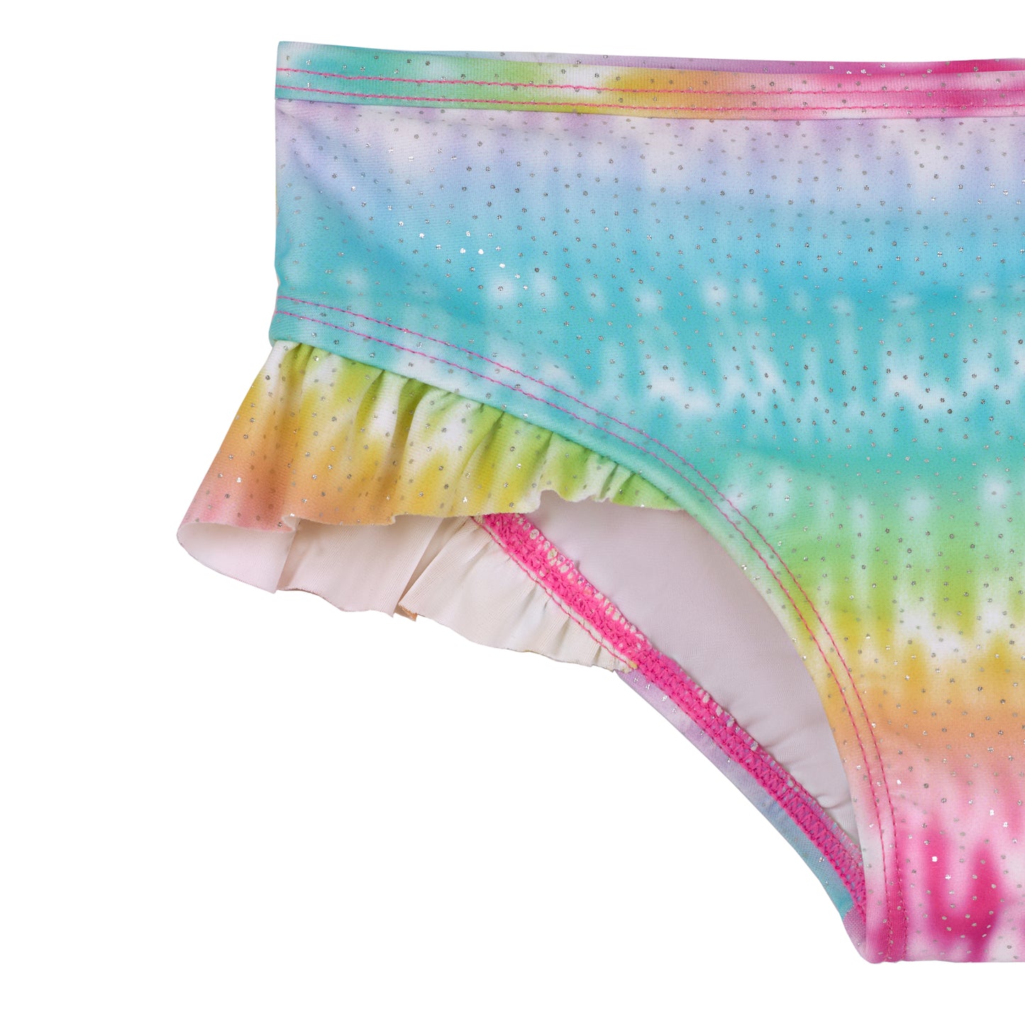 Rainbow Tide Rider;@A Girls' Short Sleeve Rashguard Set in Rainbow Tide Rider