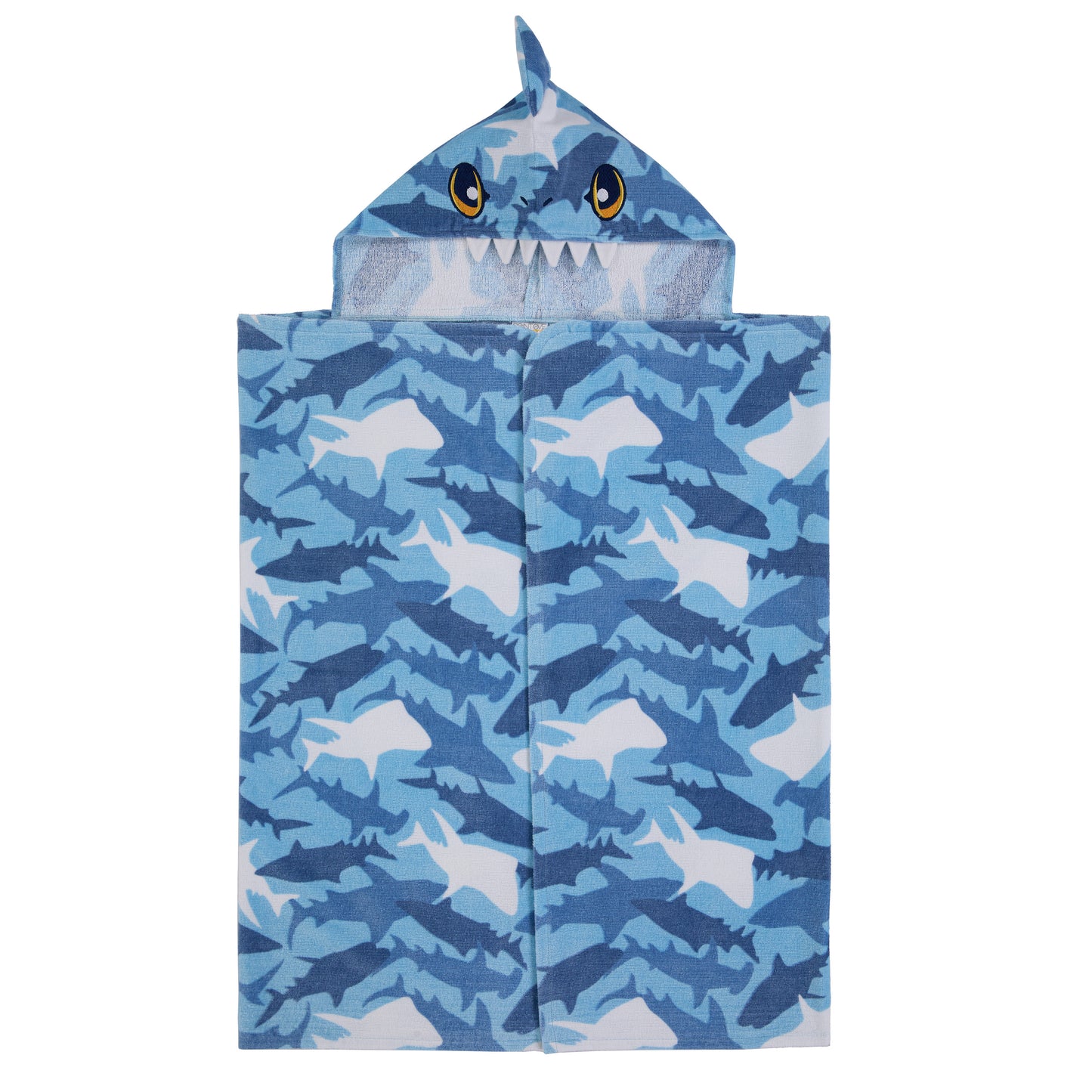 Fin Frenzy Blue;@A Character Hooded Towels in Fin Frenzy Blue