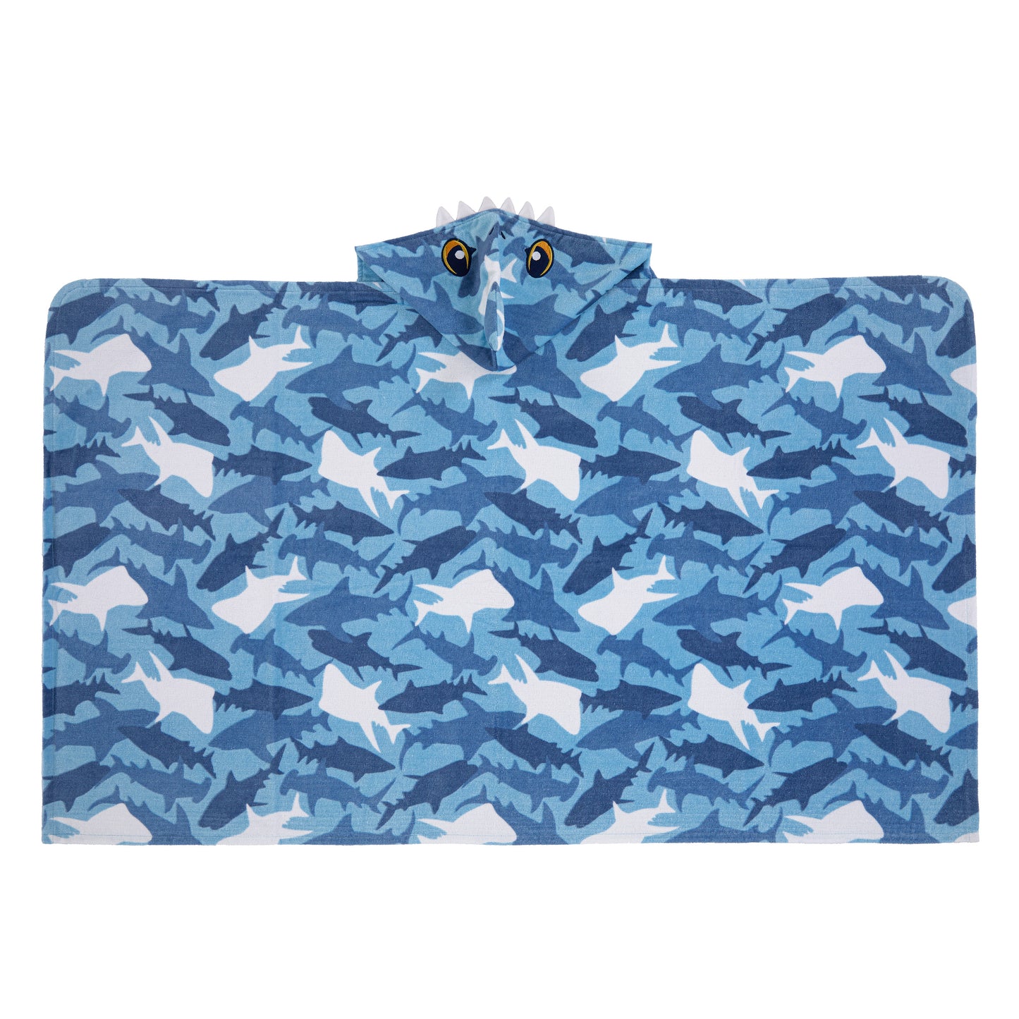 Fin Frenzy Blue;@A Character Hooded Towels in Fin Frenzy Blue