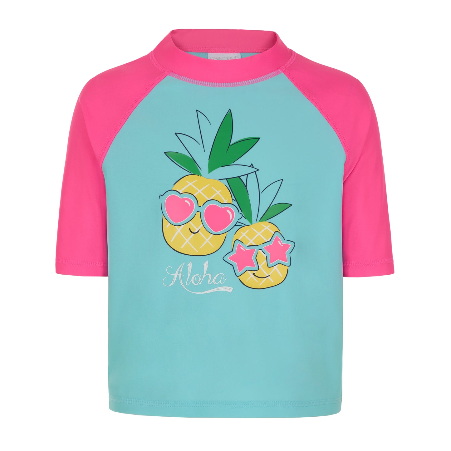 Pineapple Popstars Aqua;@A Girls' Short Sleeve Rashguard Set in Pineapple Popstars Aqua