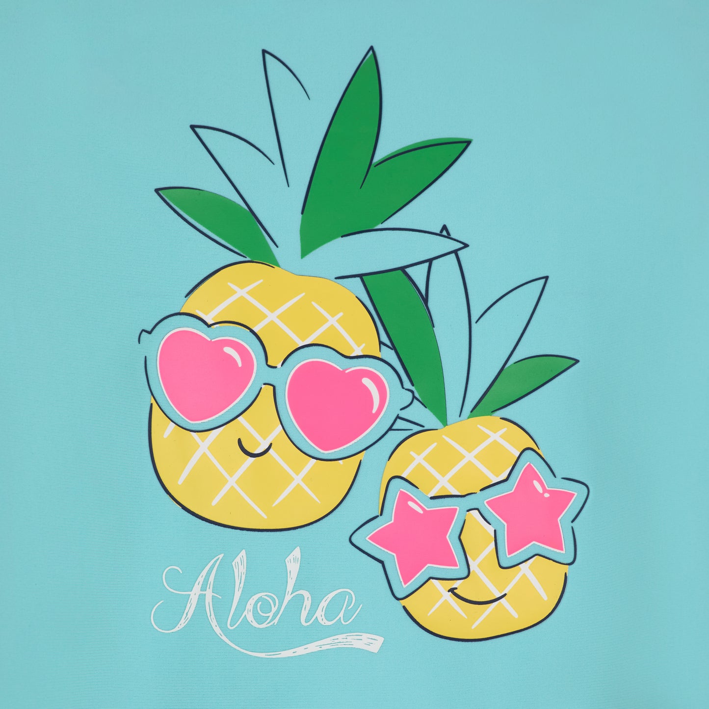 Pineapple Popstars Aqua;@A Girls' Short Sleeve Rashguard Set in Pineapple Popstars Aqua