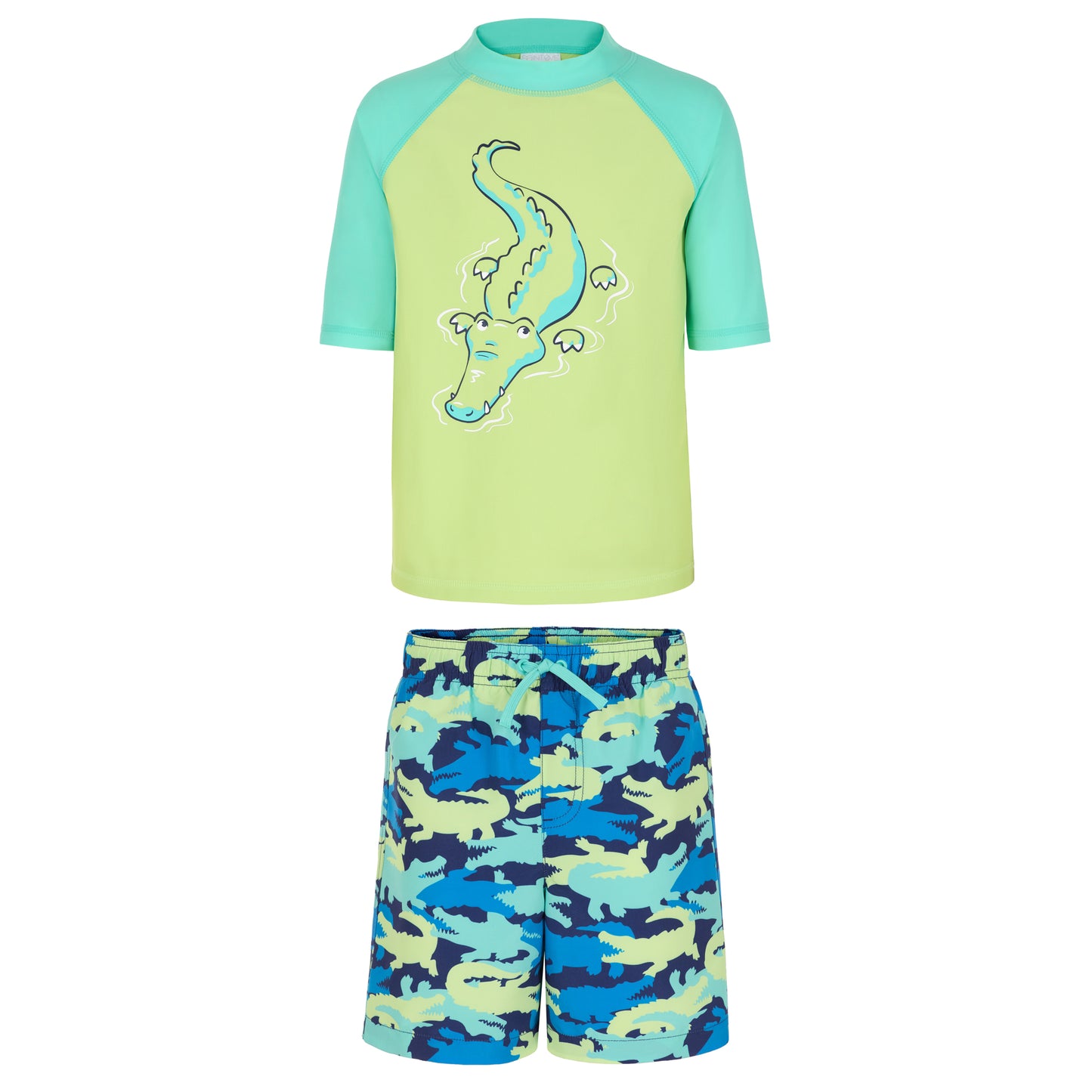 Gator Splash Camo;@A Boys' Short Sleeve Rashguard Set in Gator Splash Camo