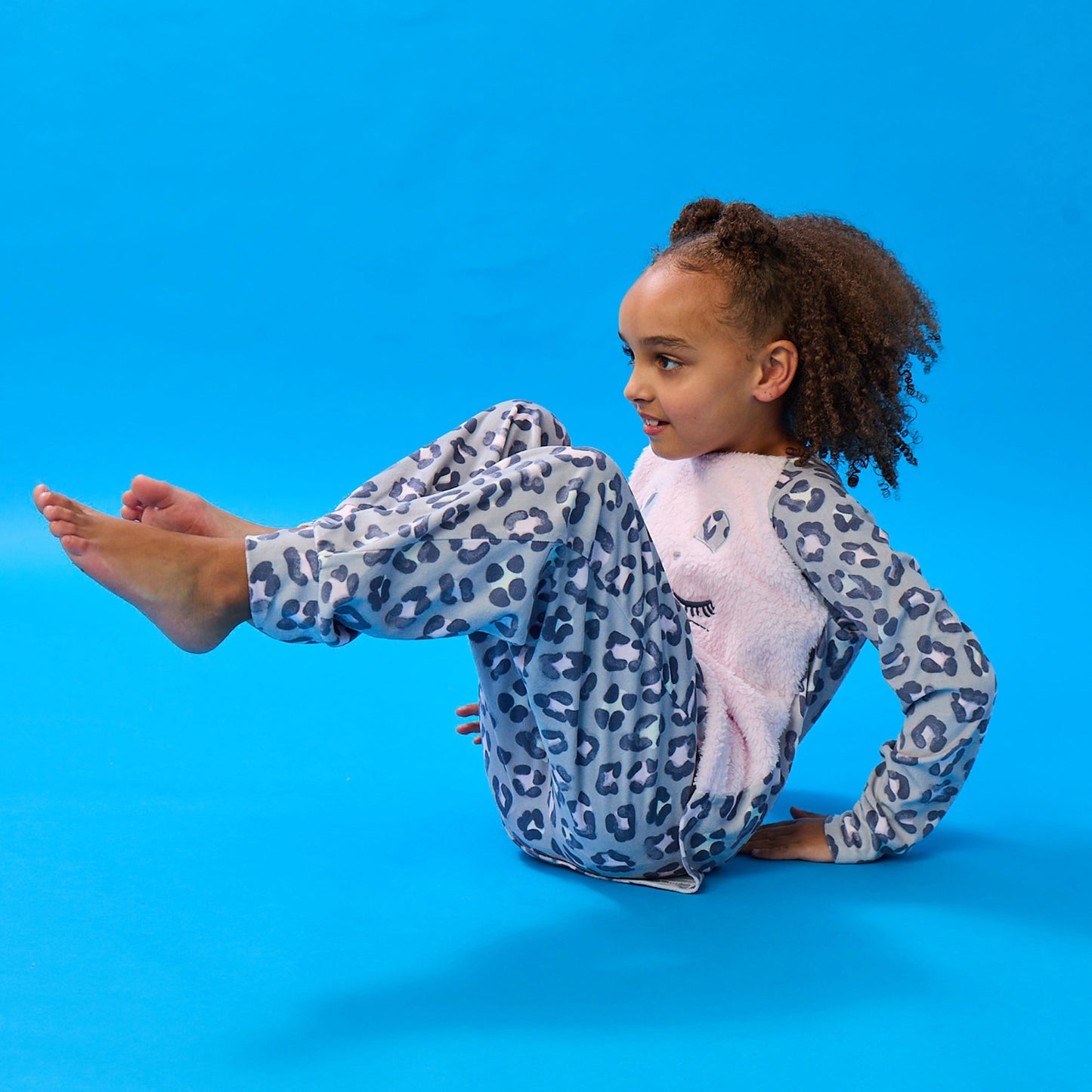 Cheetah;A girl wearing Soft Fleece Animal Pj Set