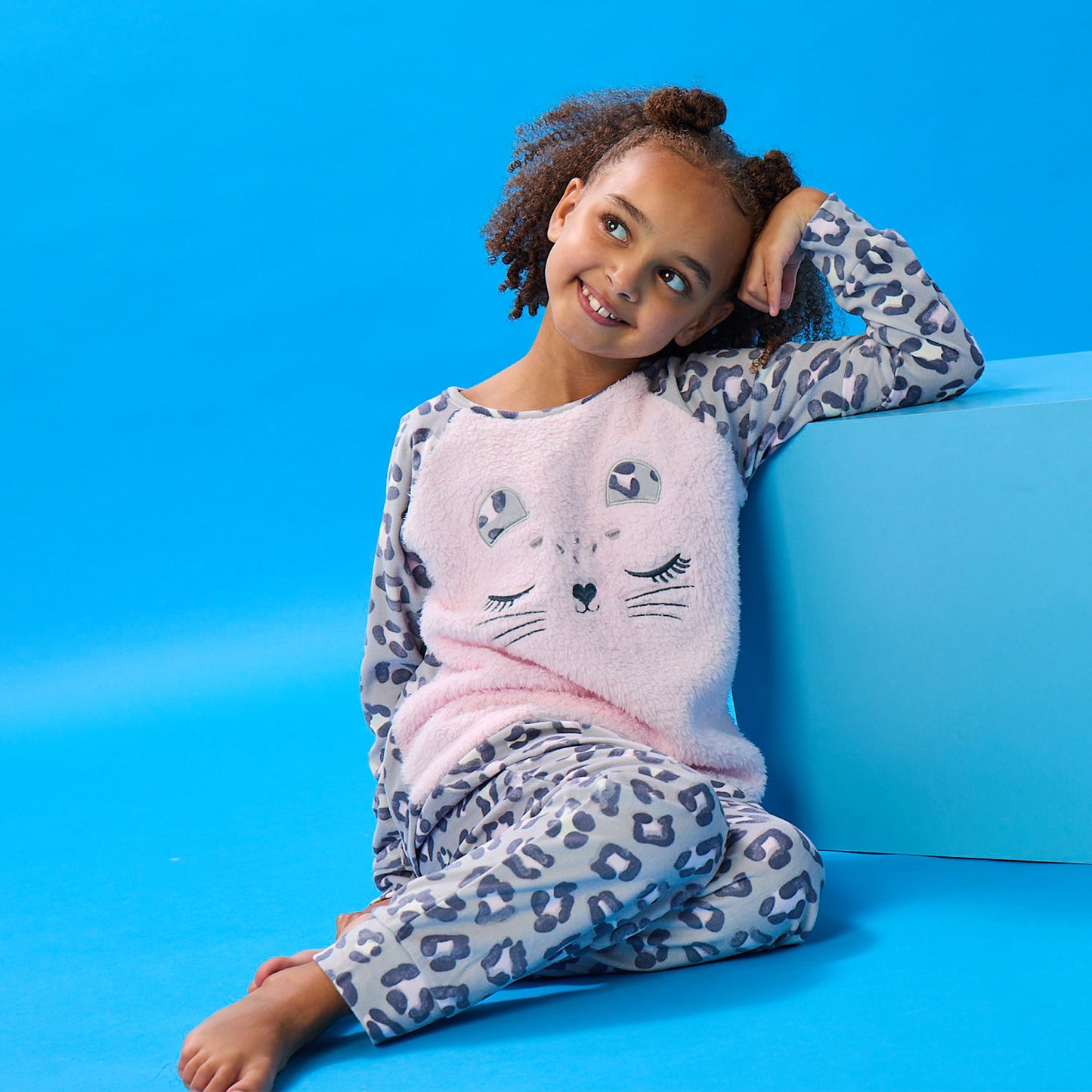 Cheetah;A girl wearing Soft Fleece Animal Pj Set