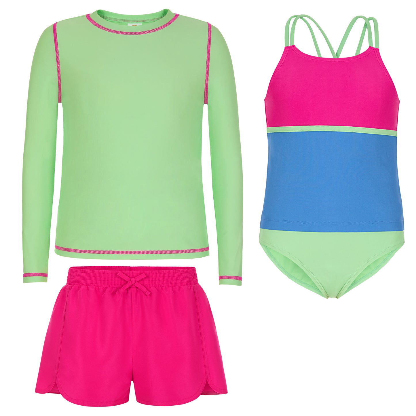 Watermelon Wave;@A 4 Piece Swim Set with Rashguard in Watermelon Wave