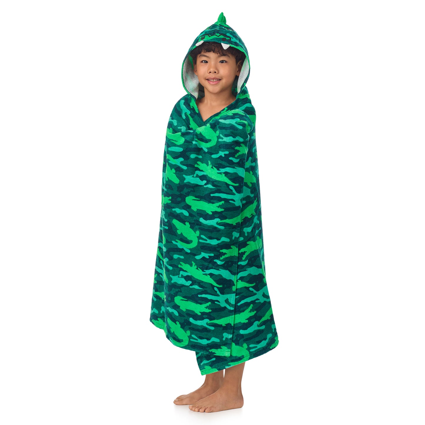 Gator Grove Green;@A boy wearing Character Hooded Towels in Gator Grove Green