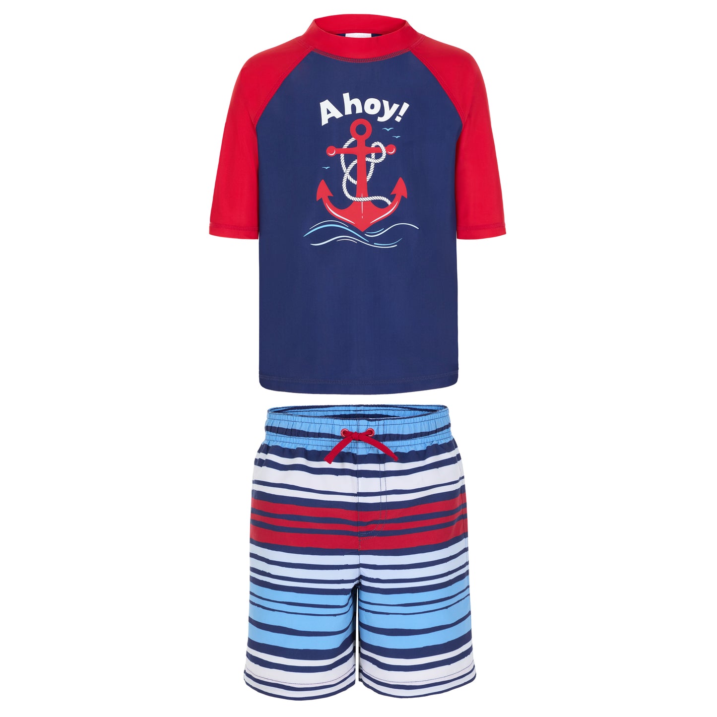 Set Sail Stripe;@A Boys' Short Sleeve Rashguard Set in Set Sail Stripe