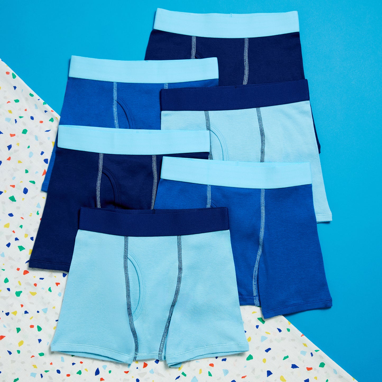 The Everyday Blues Pack;@A Boys Cotton Boxer Brief Underwear 6-Pack in The Everyday Blues Pack
