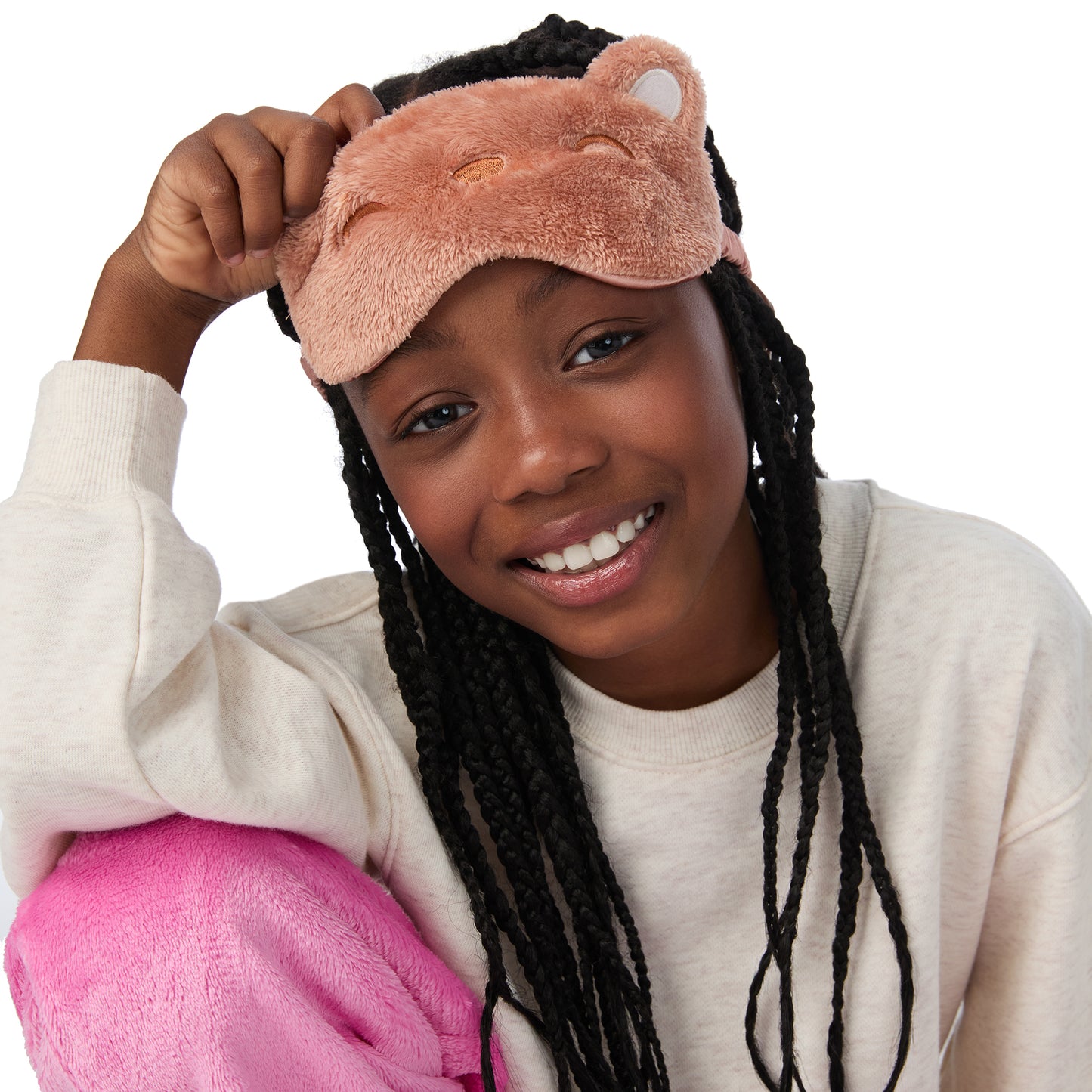 Bubblegum Bears;@A girl wearing 2 Pack Fuzzy Pj Pants With Eye Mask