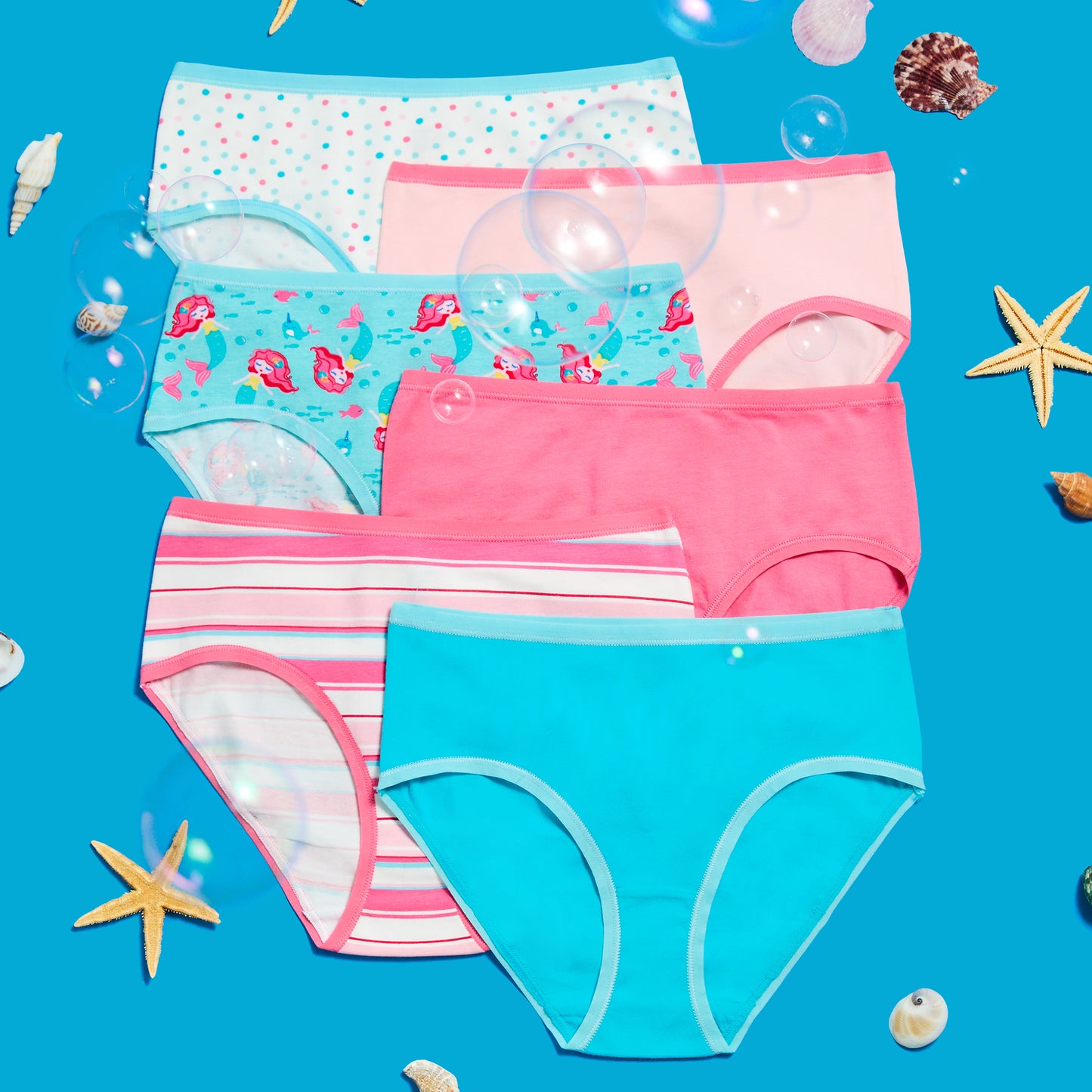Ocean Princess Pack;@A Girls Cotton Brief Underwear 6-Pack in Ocean Princess Pack
