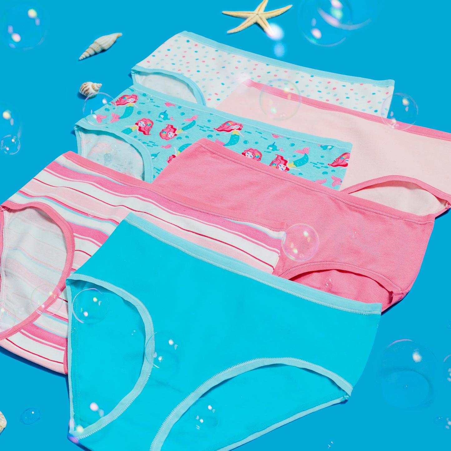 Ocean Princess Pack;@A Girls Cotton Brief Underwear 6-Pack in Ocean Princess Pack