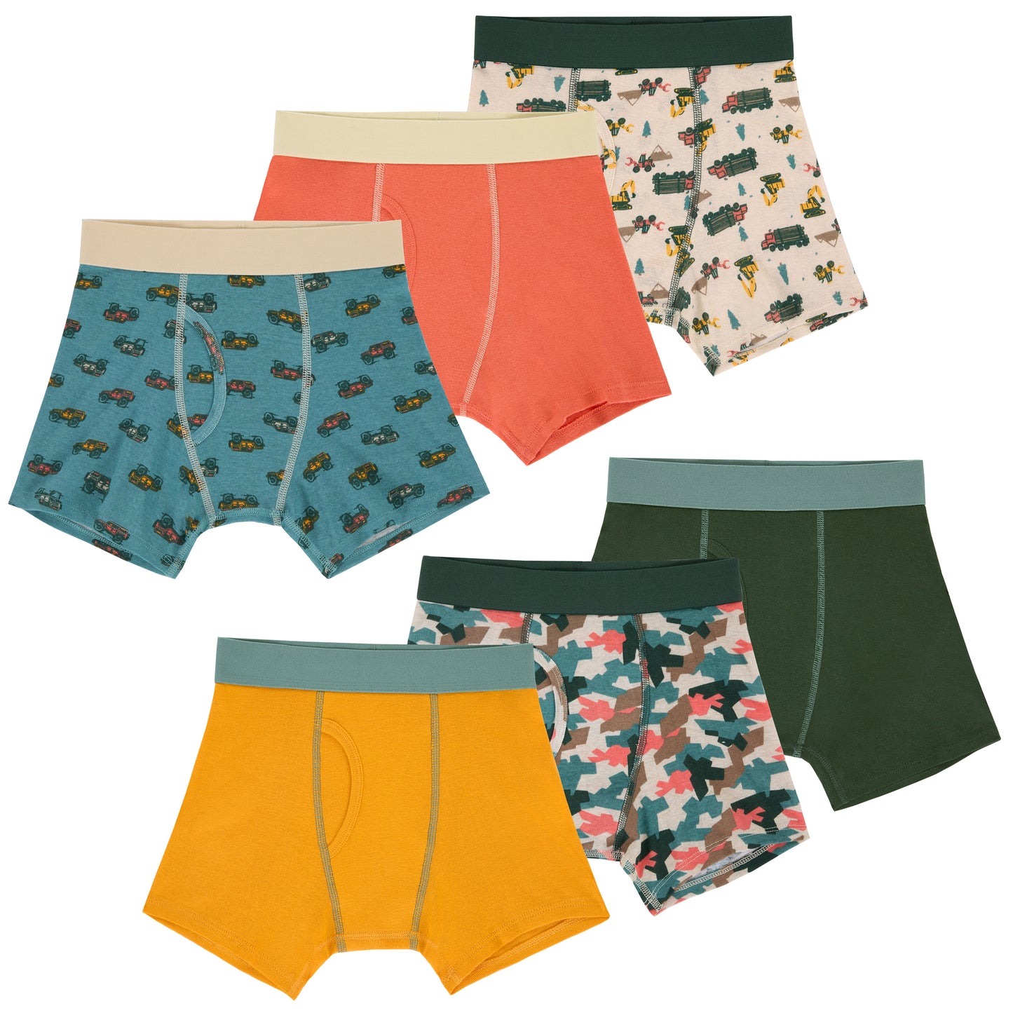Zoom + Vroom Pack;@A Boys Cotton Boxer Brief Underwear 6-Pack in Zoom + Vroom Pack
