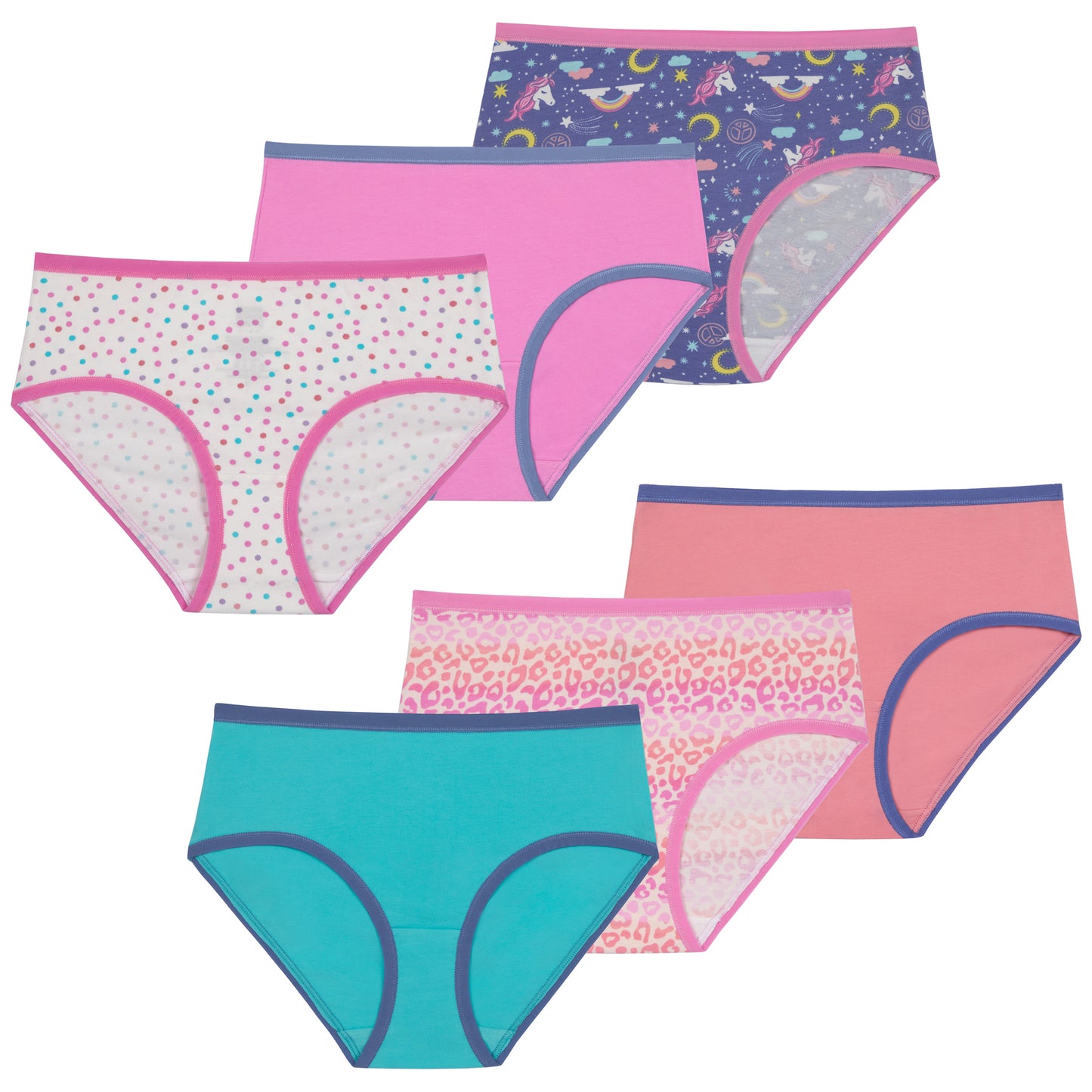 Midnight Unicorn Pack;@A Girls Cotton Brief Underwear 6-Pack in Midnight Unicorn Pack