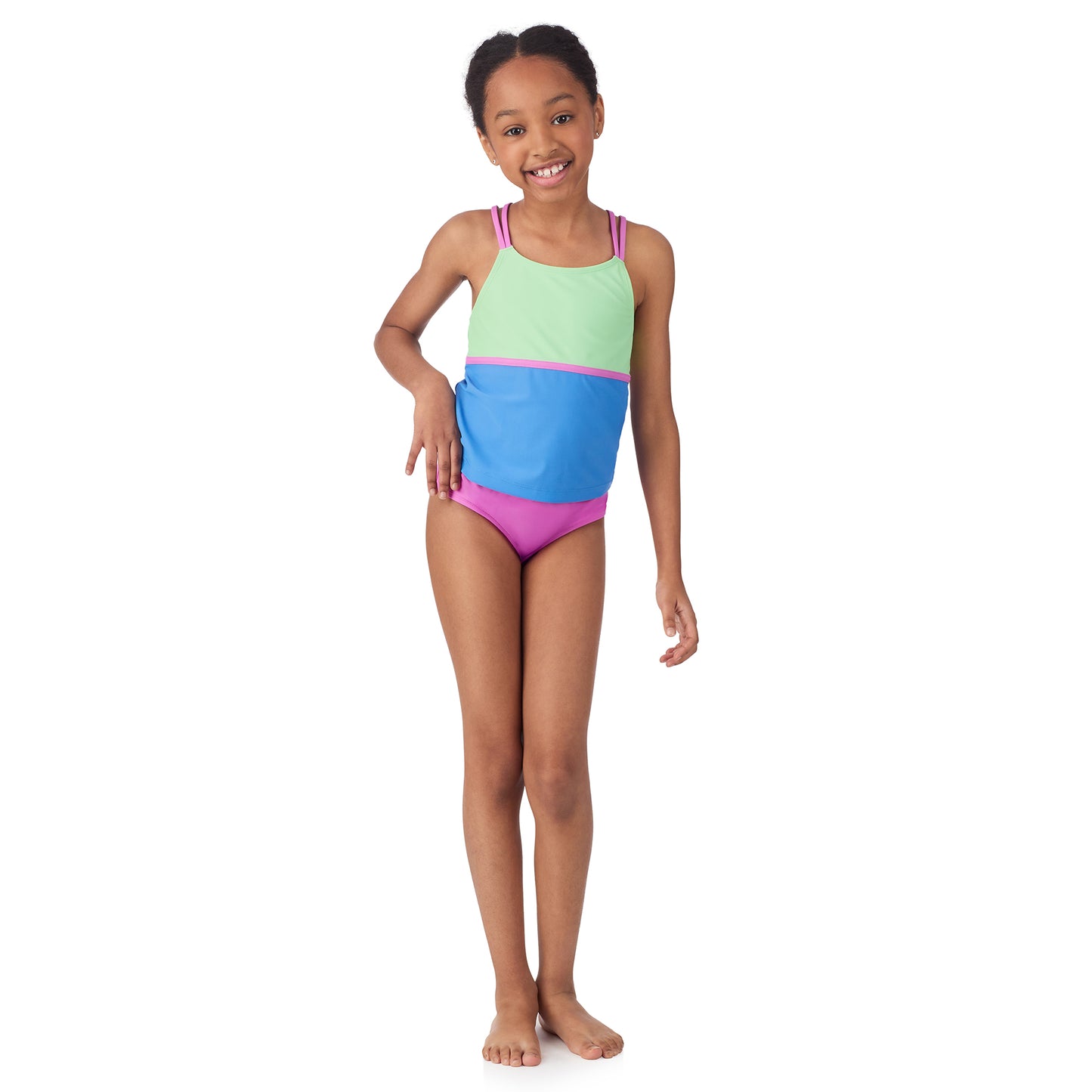 Lavender Lime;@A girl wearing 4 Piece Swim Set with Rashguard in Lavender Lime