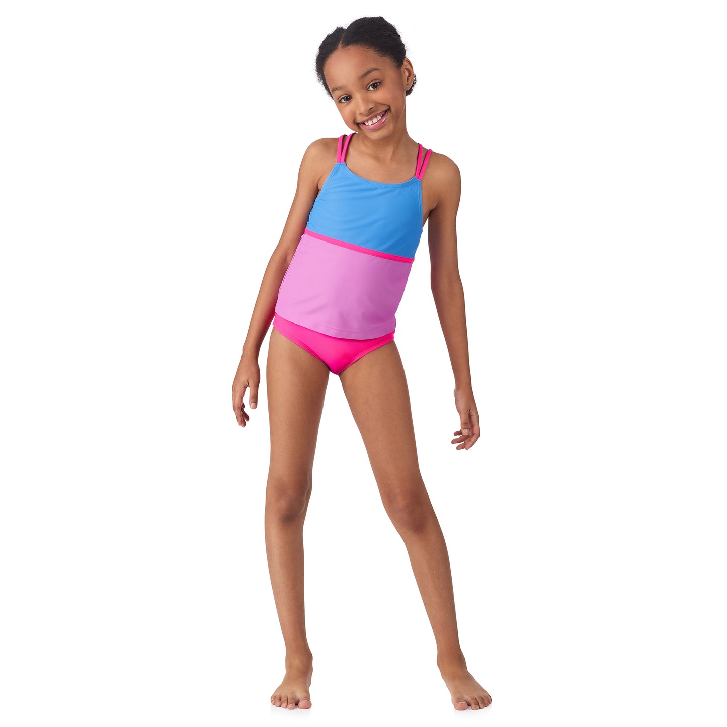 Berry Blue;@A girl wearing 4 Piece Swim Set with Rashguard in Berry Blue