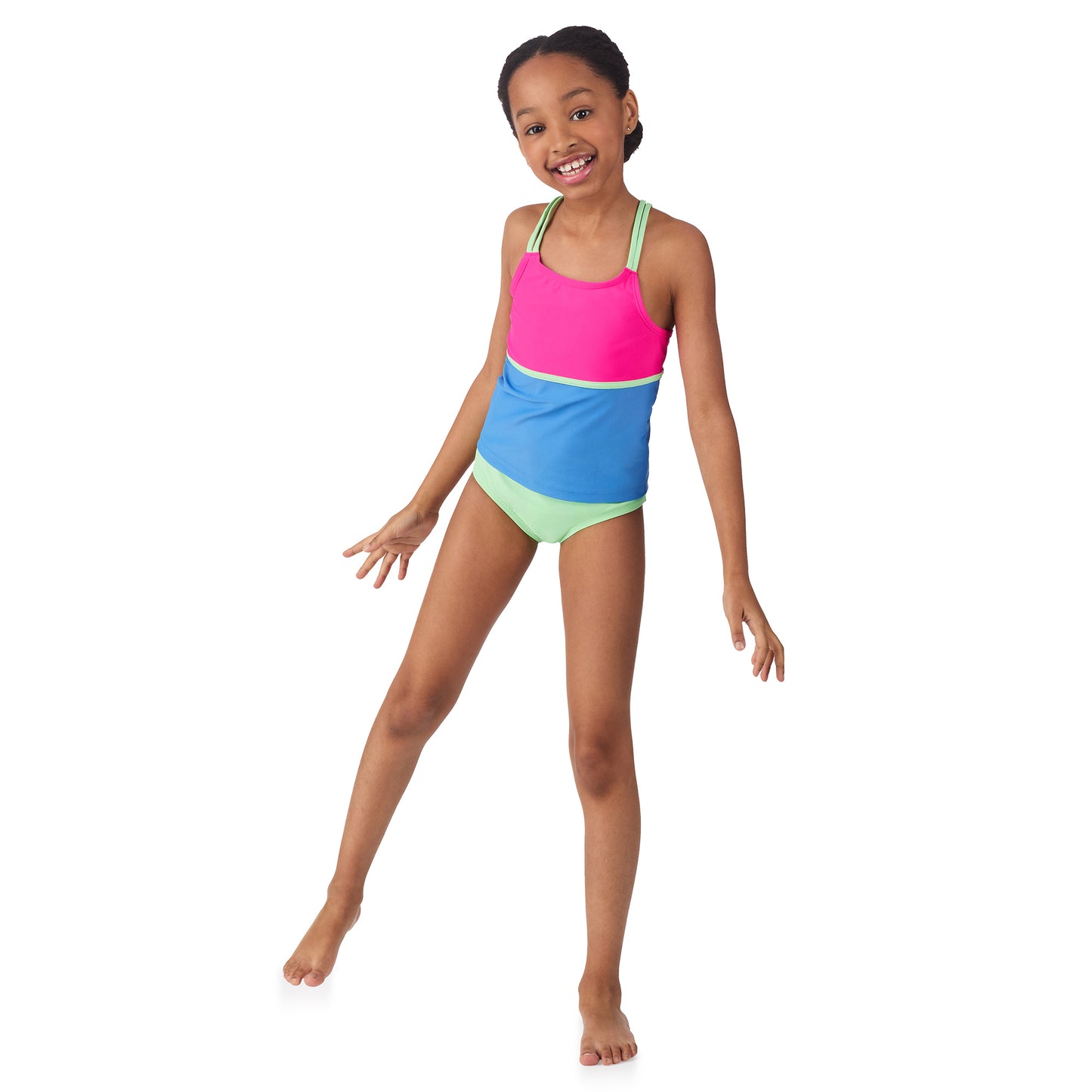 Watermelon Wave;@A girl wearing 4 Piece Swim Set with Rashguard in Watermelon Wave