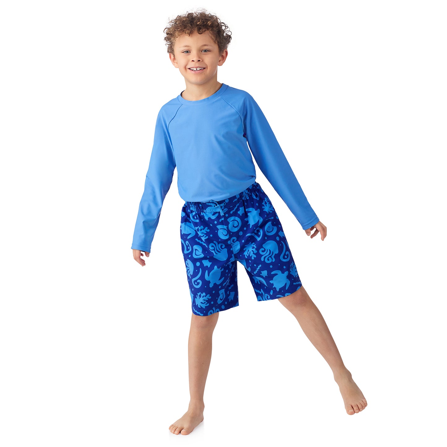 Deep Dive Navy;@A boy wearing Long Sleeve Rashguard Set in Deep Dive Navy