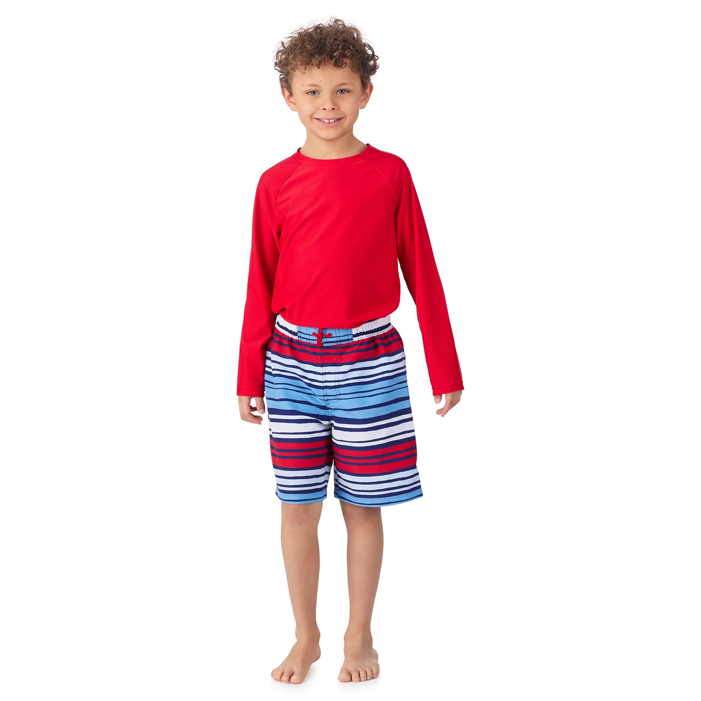 Set Sail Stripe;@A boy wearing Long Sleeve Rashguard Set in Set Sail Stripe