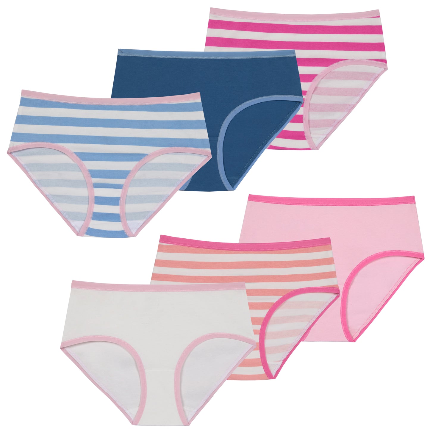 Sugar Stripe Pack;@A Girls Cotton Brief Underwear 6-Pack in Sugar Stripe Pack