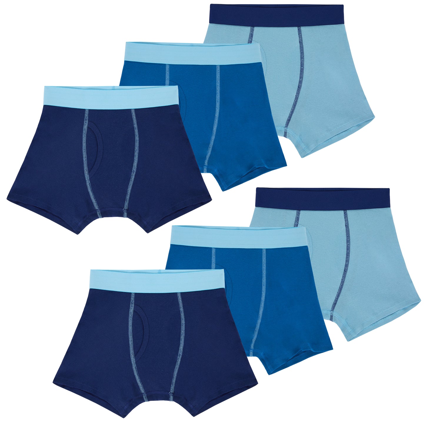The Everyday Blues Pack;@A Boys Cotton Boxer Brief Underwear 6-Pack in The Everyday Blues Pack