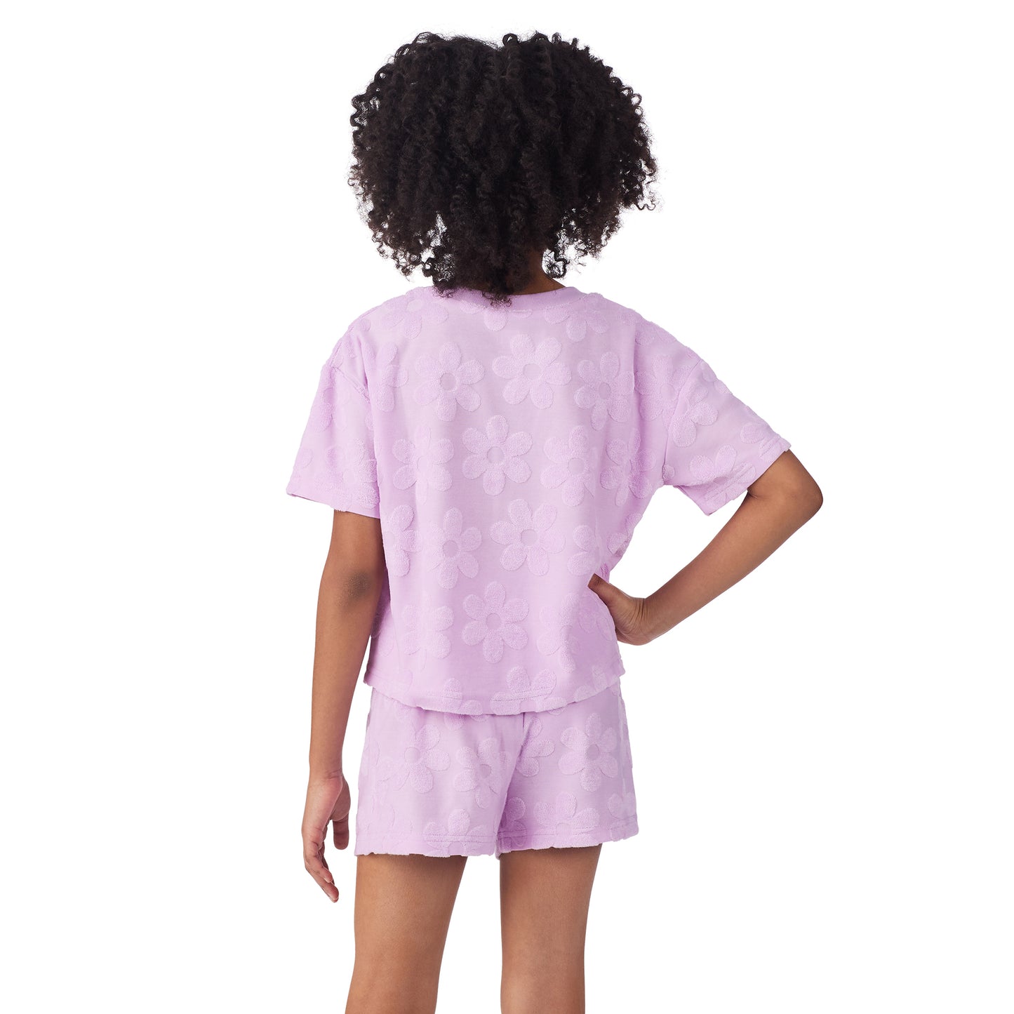 Petal Pop Lavender;@A girl wearing Girls' Terry Short Set in Petal Pop Lavender