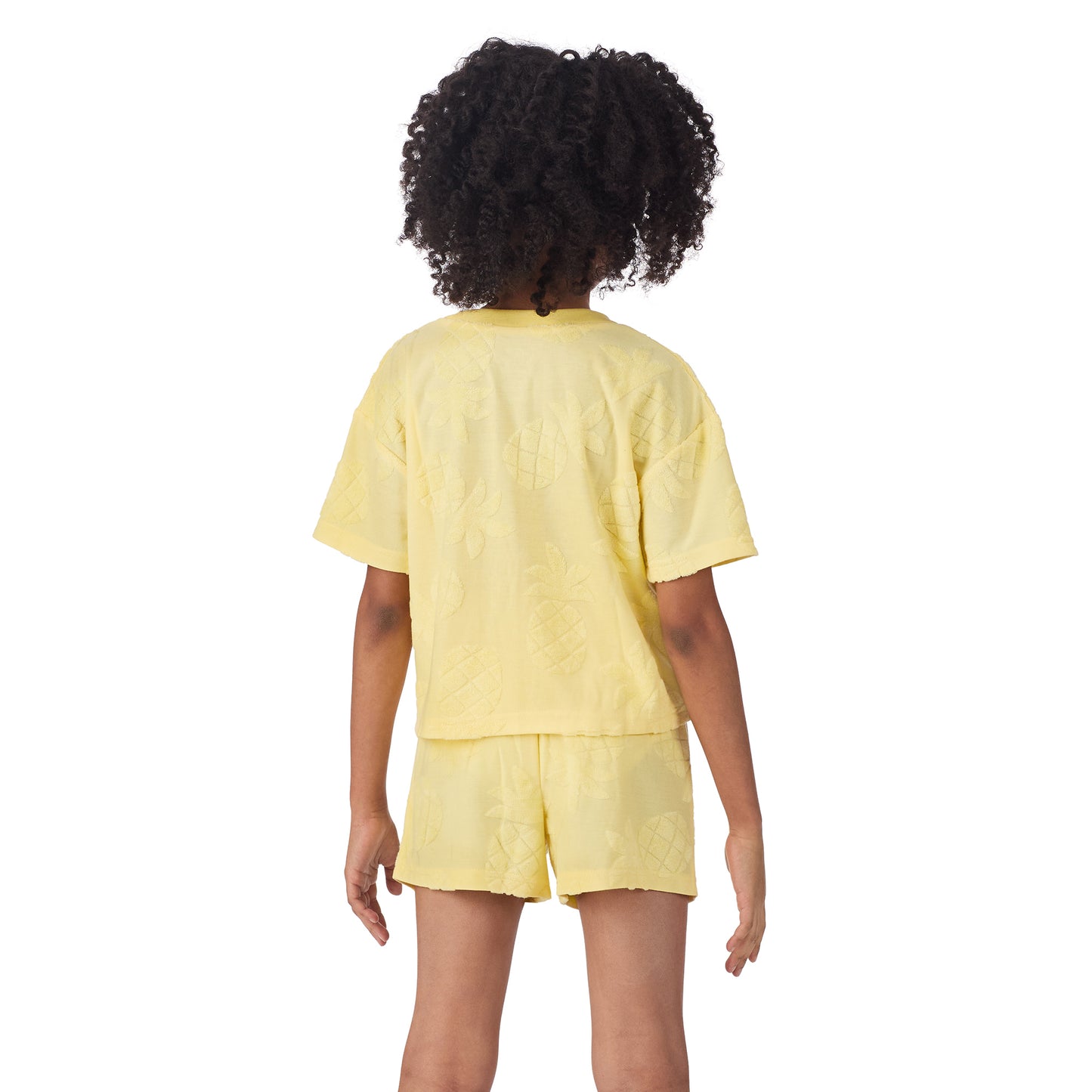 Mellow Yellow Pineapple;@A girl wearing Girls' Terry Short Set in Mellow Yellow Pineapple