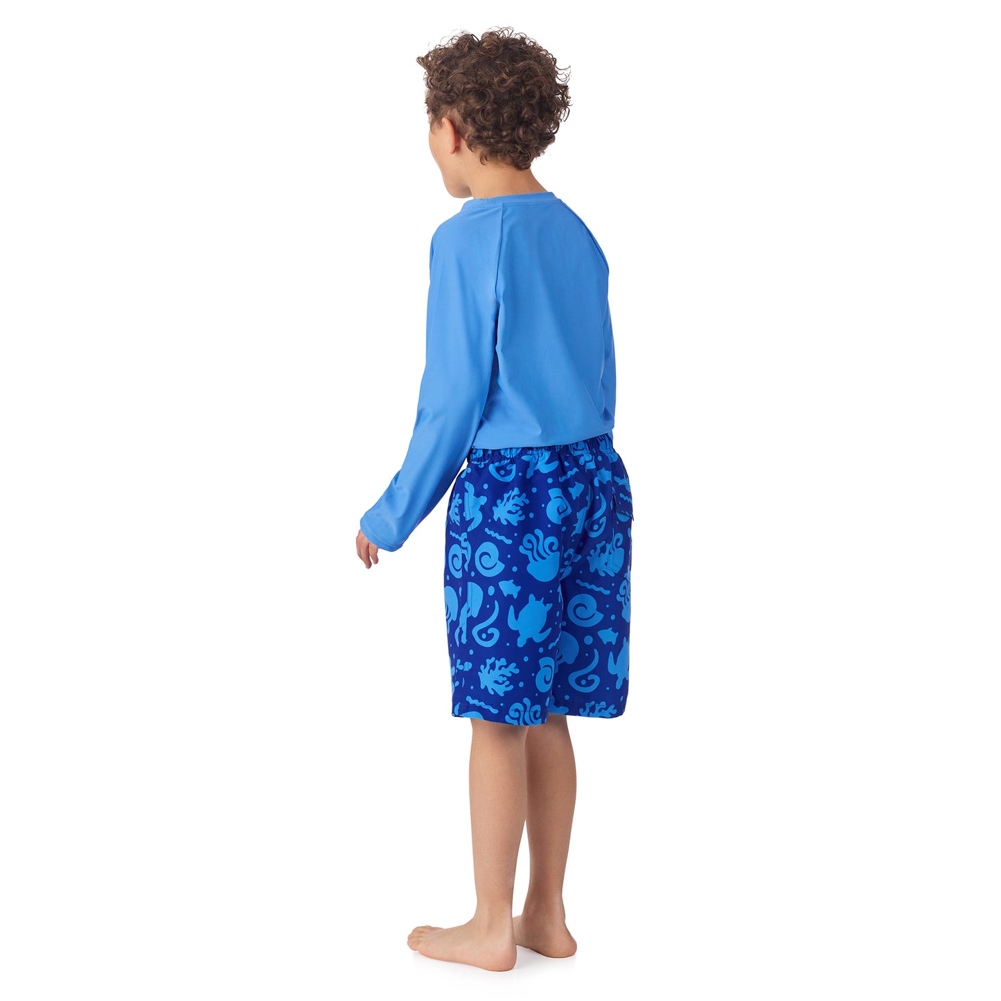 Deep Dive Navy;@A boy wearing Long Sleeve Rashguard Set in Deep Dive Navy