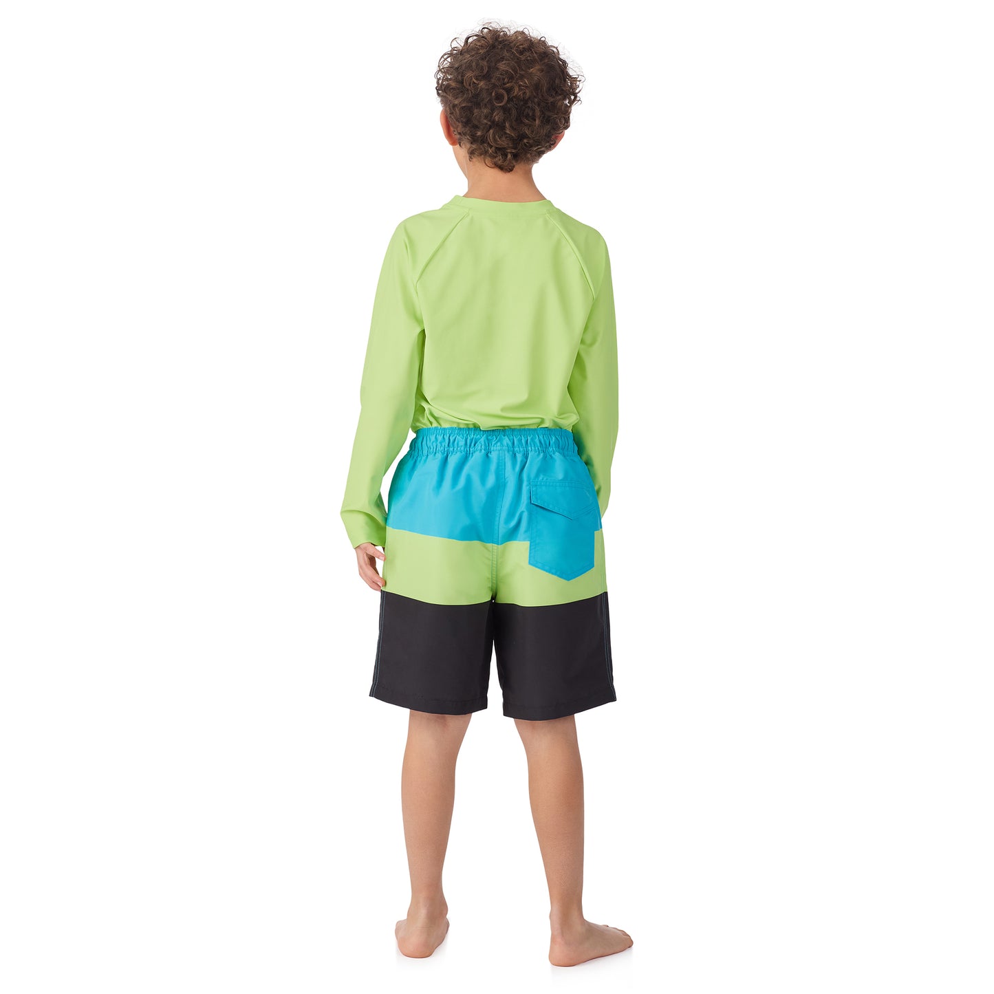 Neon Surfer Stripe;@A boy wearing Long Sleeve Rashguard Set in Neon Surfer Stripe