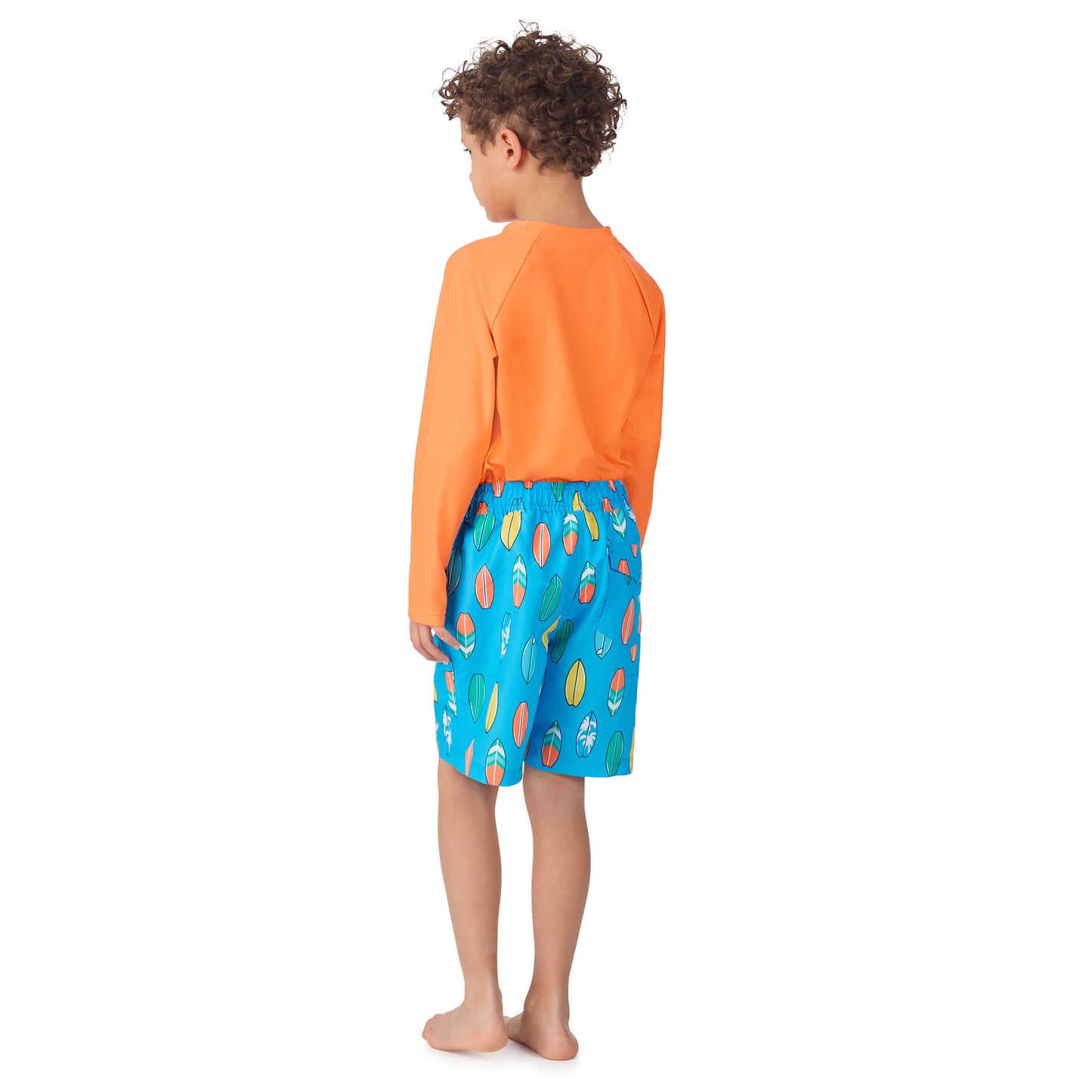 Beach Rider Blue;@A boy wearing Long Sleeve Rashguard Set in Beach Rider Blue