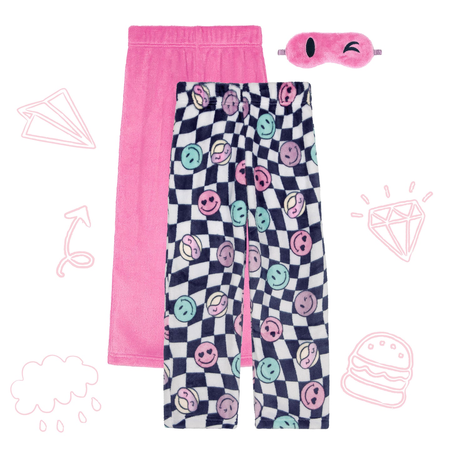 Girls 2 Pack Fuzzy Pajama Pants With Eye Mask