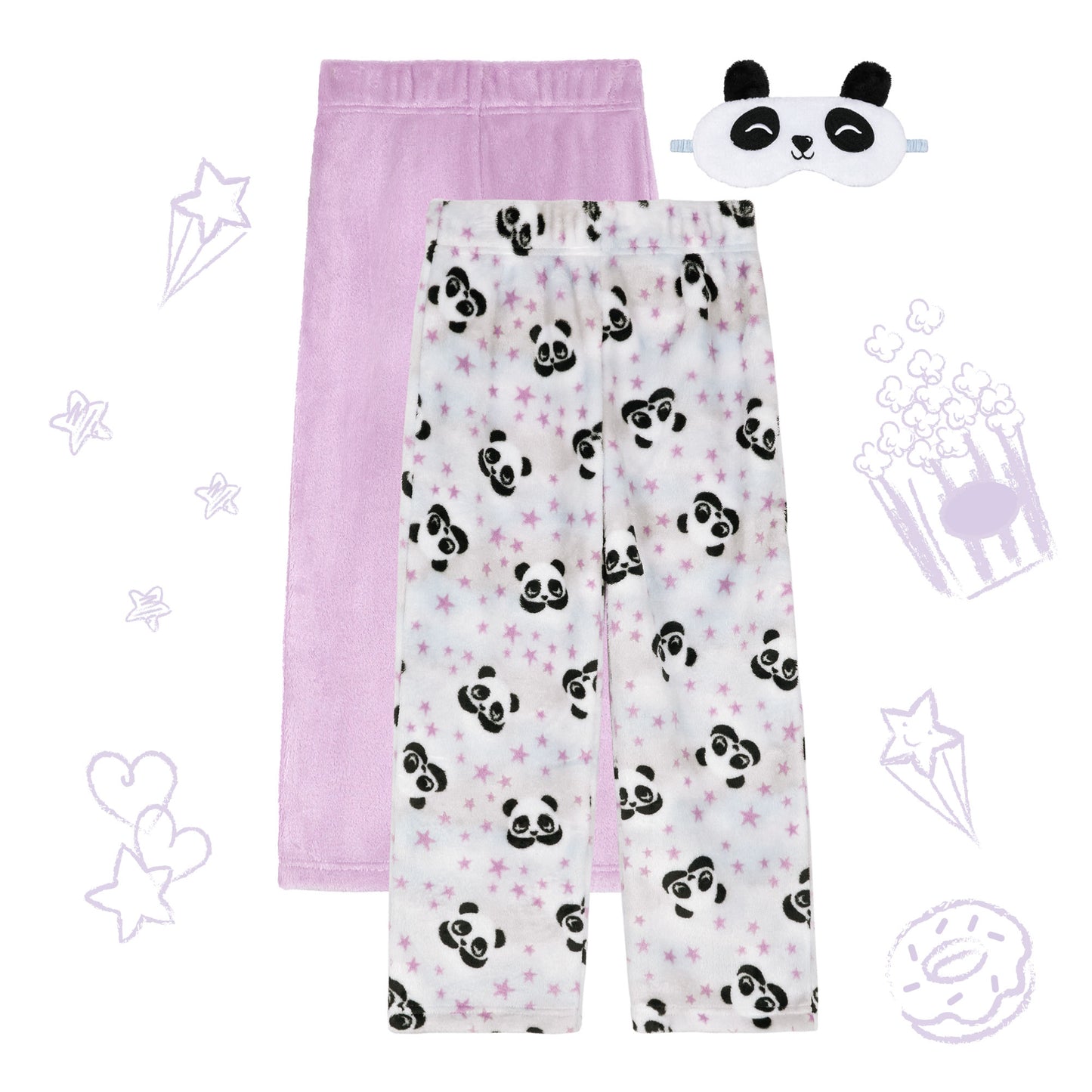 Girls 2 Pack Fuzzy Pajama Pants With Eye Mask