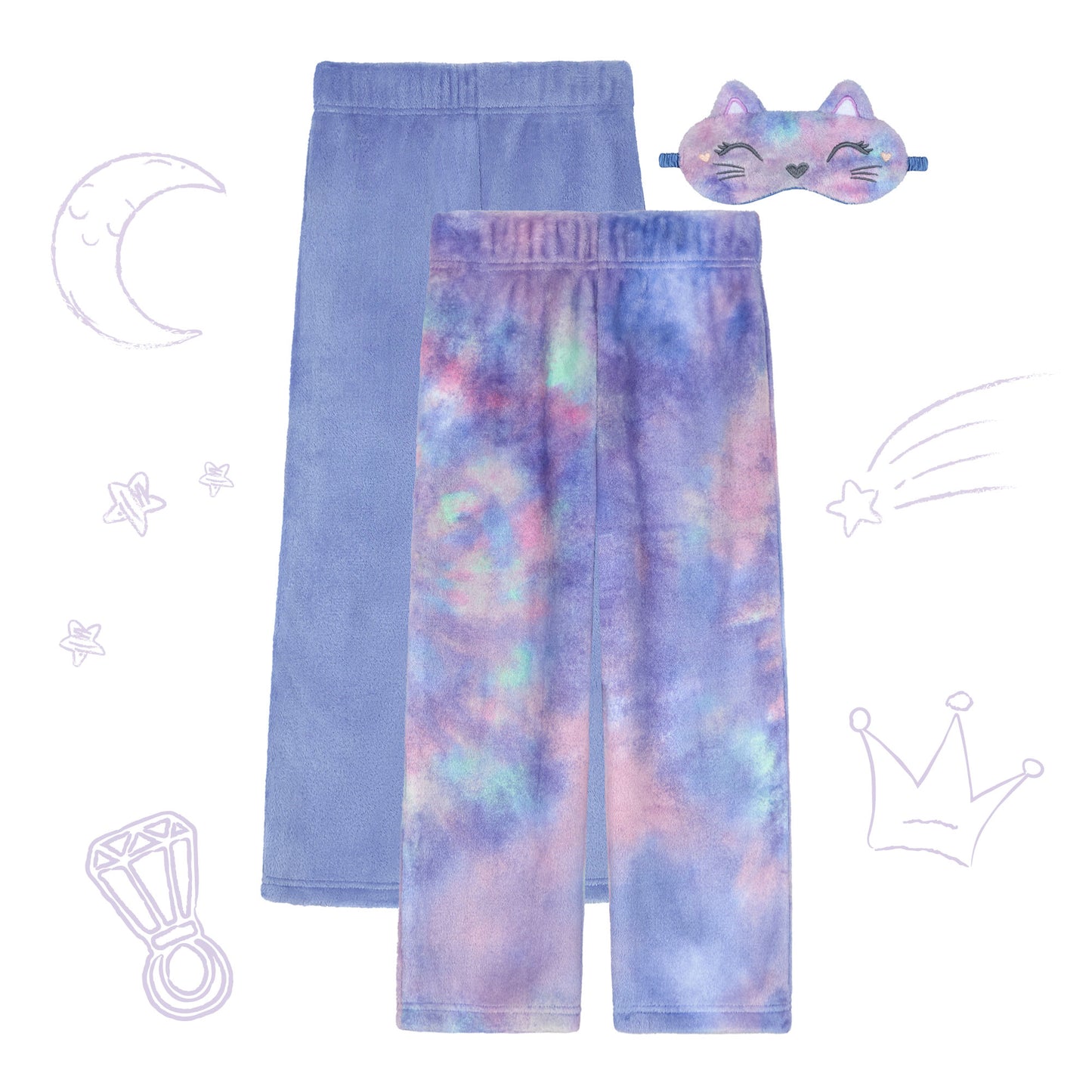 Girls 2 Pack Fuzzy Pajama Pants With Eye Mask