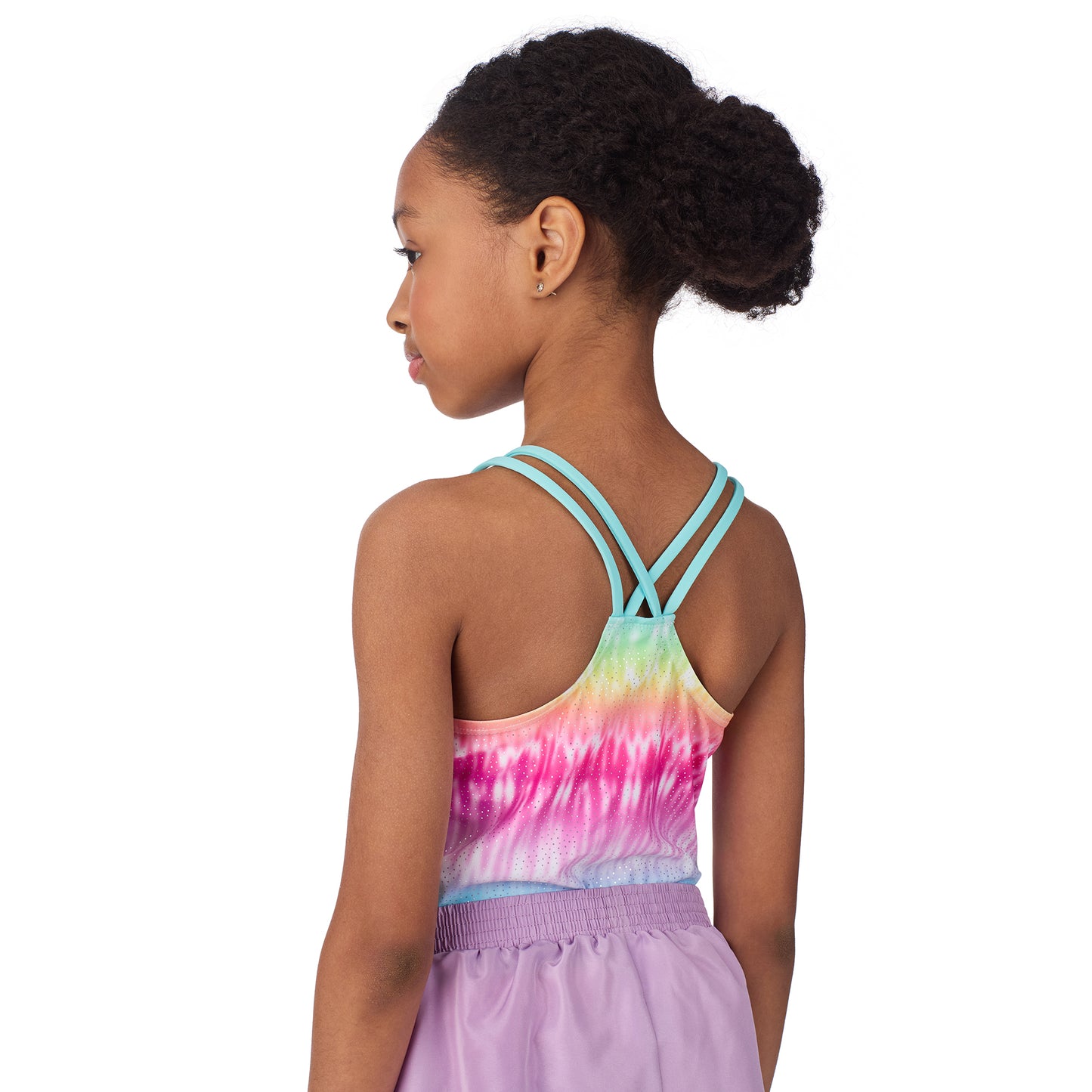 Rainbow Shimmer Aqua;@A girl wearing 3 Piece Swim Set with Rashguard in Rainbow Shimmer Aqua