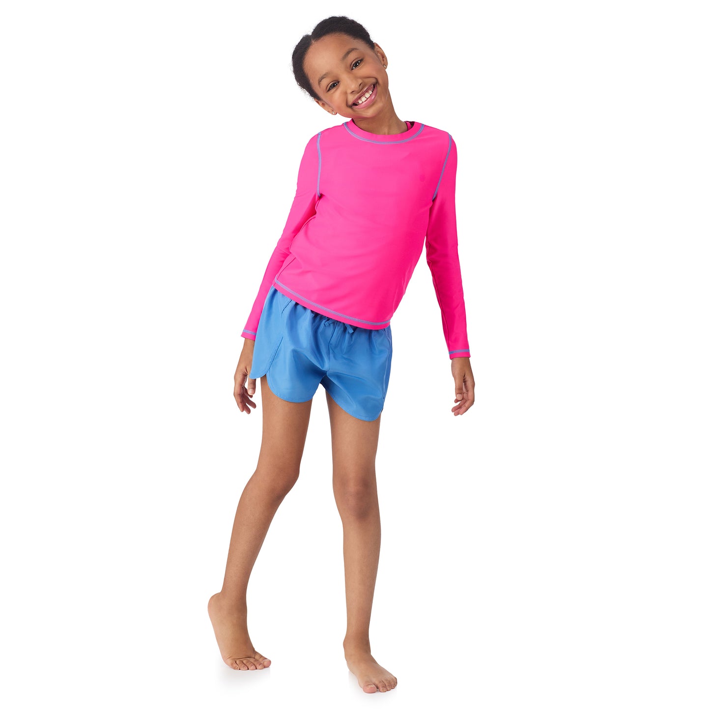 Berry Blue;@A girl wearing 4 Piece Swim Set with Rashguard in Berry Blue