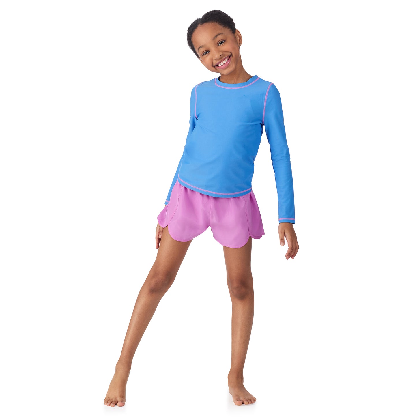 Purple Crush;@A girl wearing 4 Piece Swim Set with Rashguard in Purple Crush