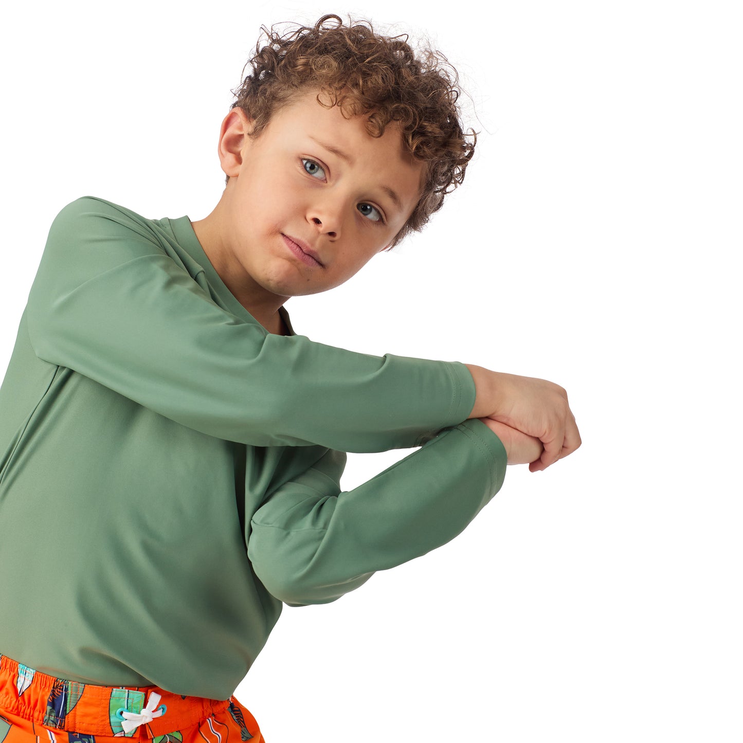 Coastal Tangerine;@A boy wearing Long Sleeve Rashguard Set in Coastal Tangerine