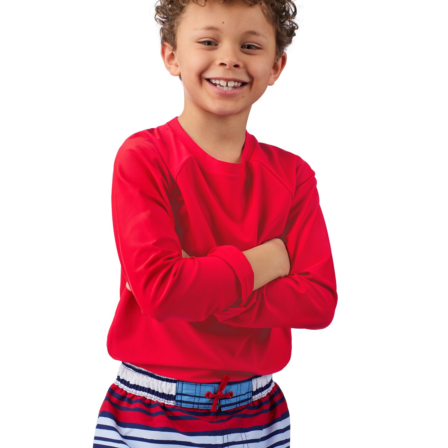 Set Sail Stripe;@A boy wearing Long Sleeve Rashguard Set in Set Sail Stripe
