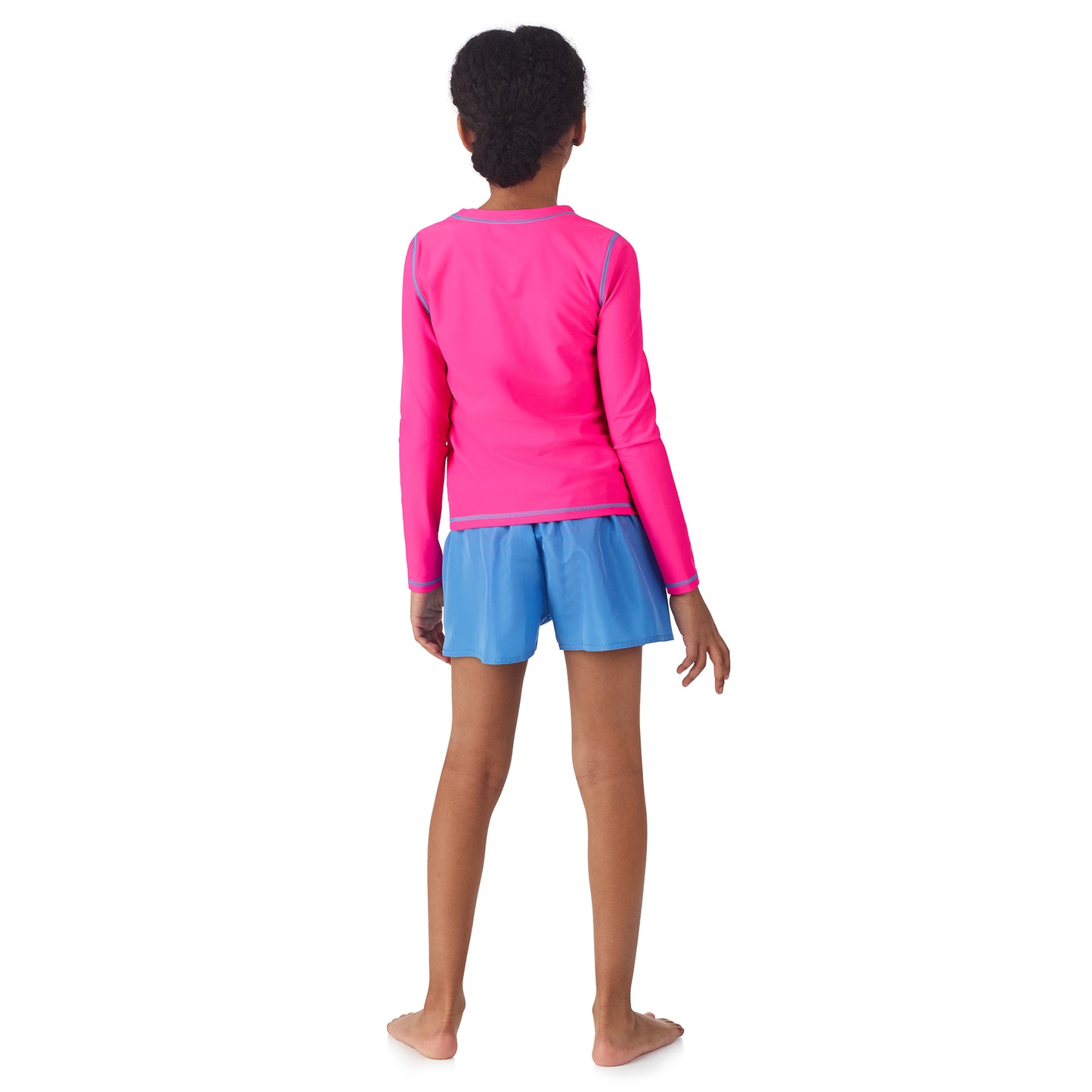 Berry Blue;@A girl wearing 4 Piece Swim Set with Rashguard in Berry Blue