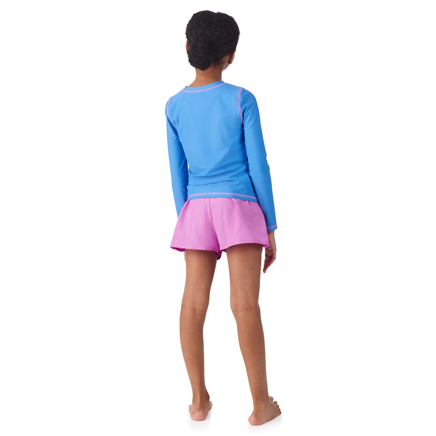 Purple Crush;@A girl wearing 4 Piece Swim Set with Rashguard in Purple Crush