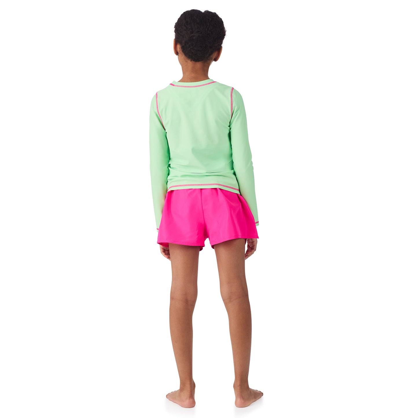 Watermelon Wave;@A girl wearing 4 Piece Swim Set with Rashguard in Watermelon Wave