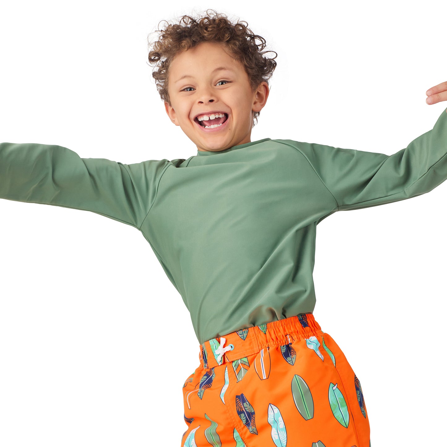 Coastal Tangerine;@A boy wearing Long Sleeve Rashguard Set in Coastal Tangerine