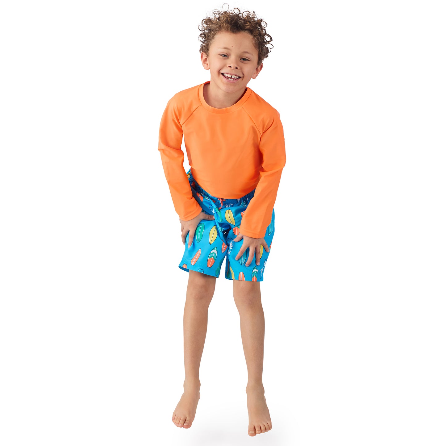 Beach Rider Blue;@A boy wearing Long Sleeve Rashguard Set in Beach Rider Blue