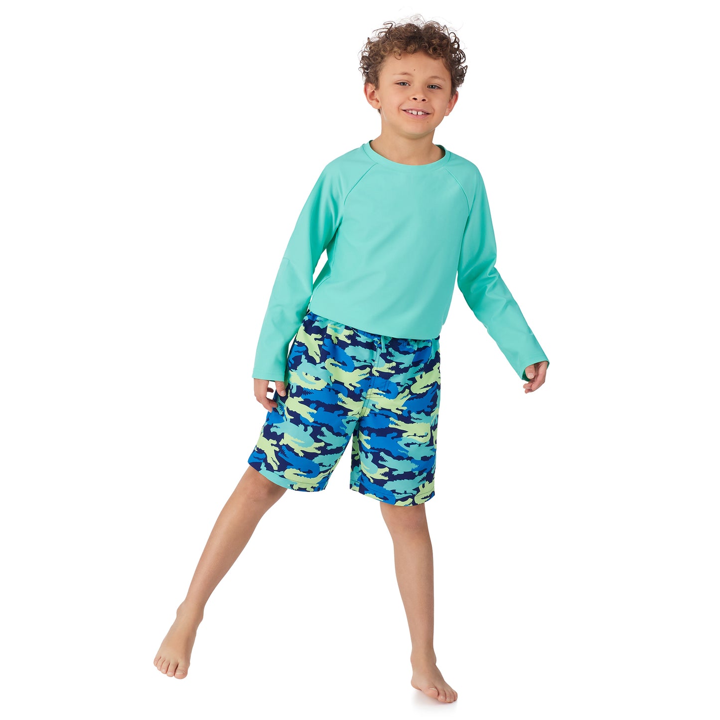 Gator Camo;@A boy wearing Long Sleeve Rashguard Set in Gator Camo