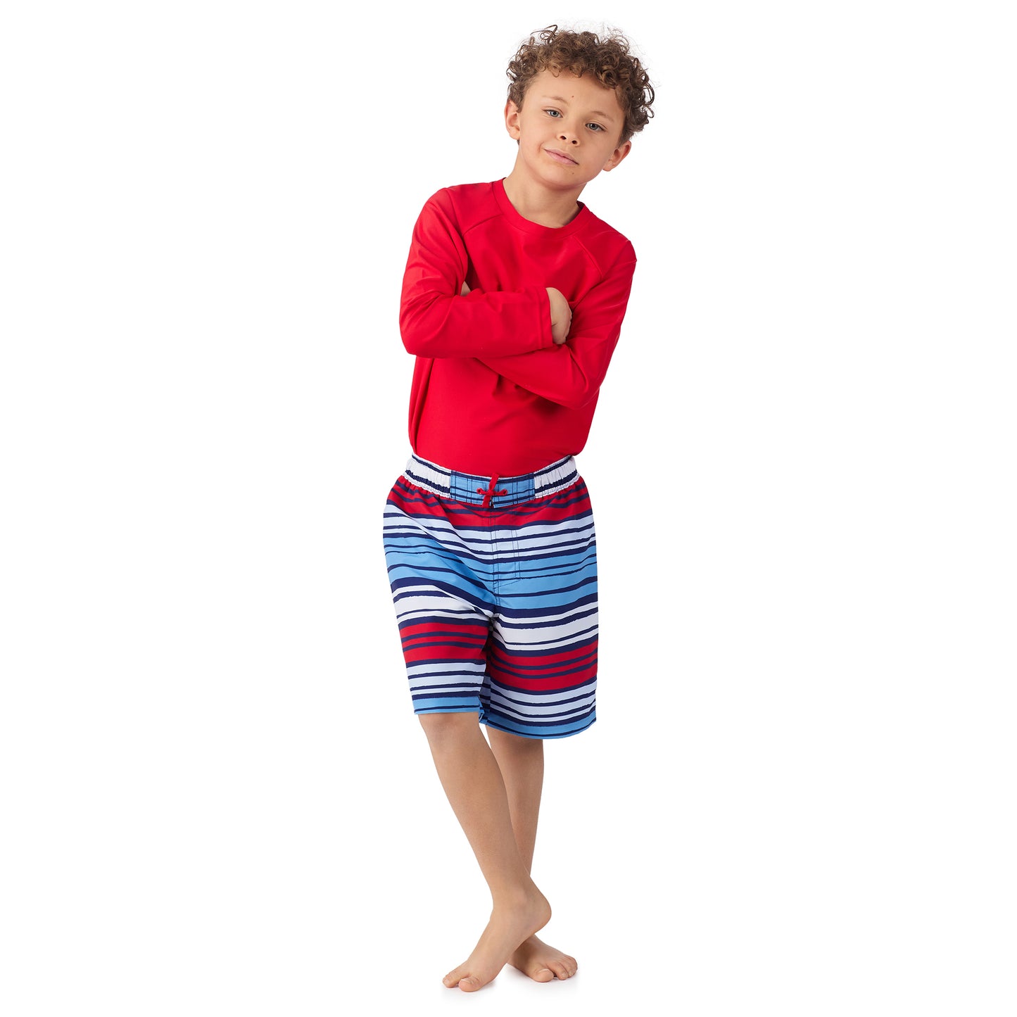 Set Sail Stripe;@A boy wearing Long Sleeve Rashguard Set in Set Sail Stripe